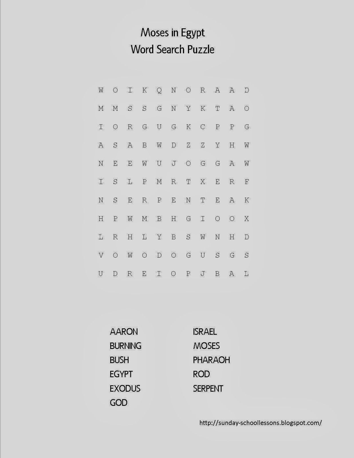 Moses In Egypt Word Search Puzzle - Free Sunday School Activities - Printable Puzzles On Moses