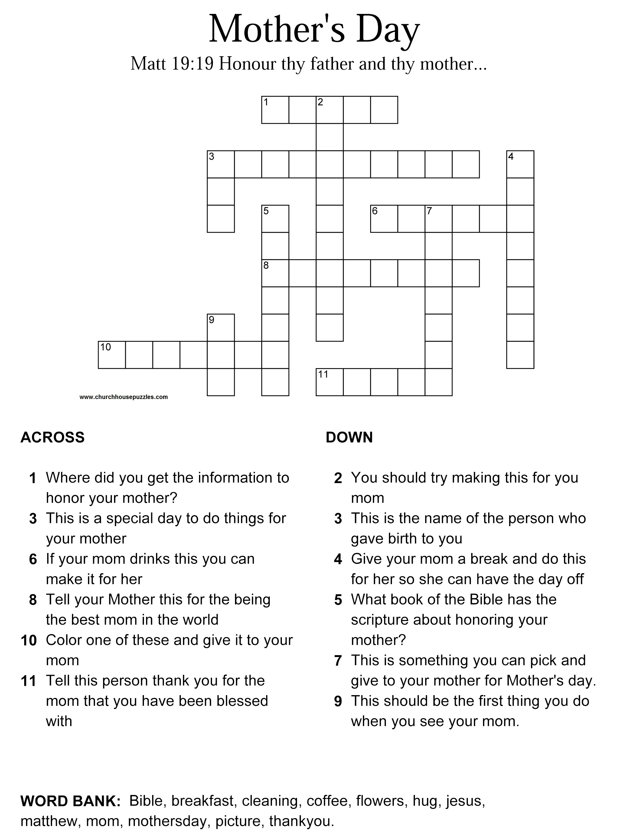Mother&amp;#039;s Day Crossword Puzzle - Printable Crossword Puzzle Of The Day