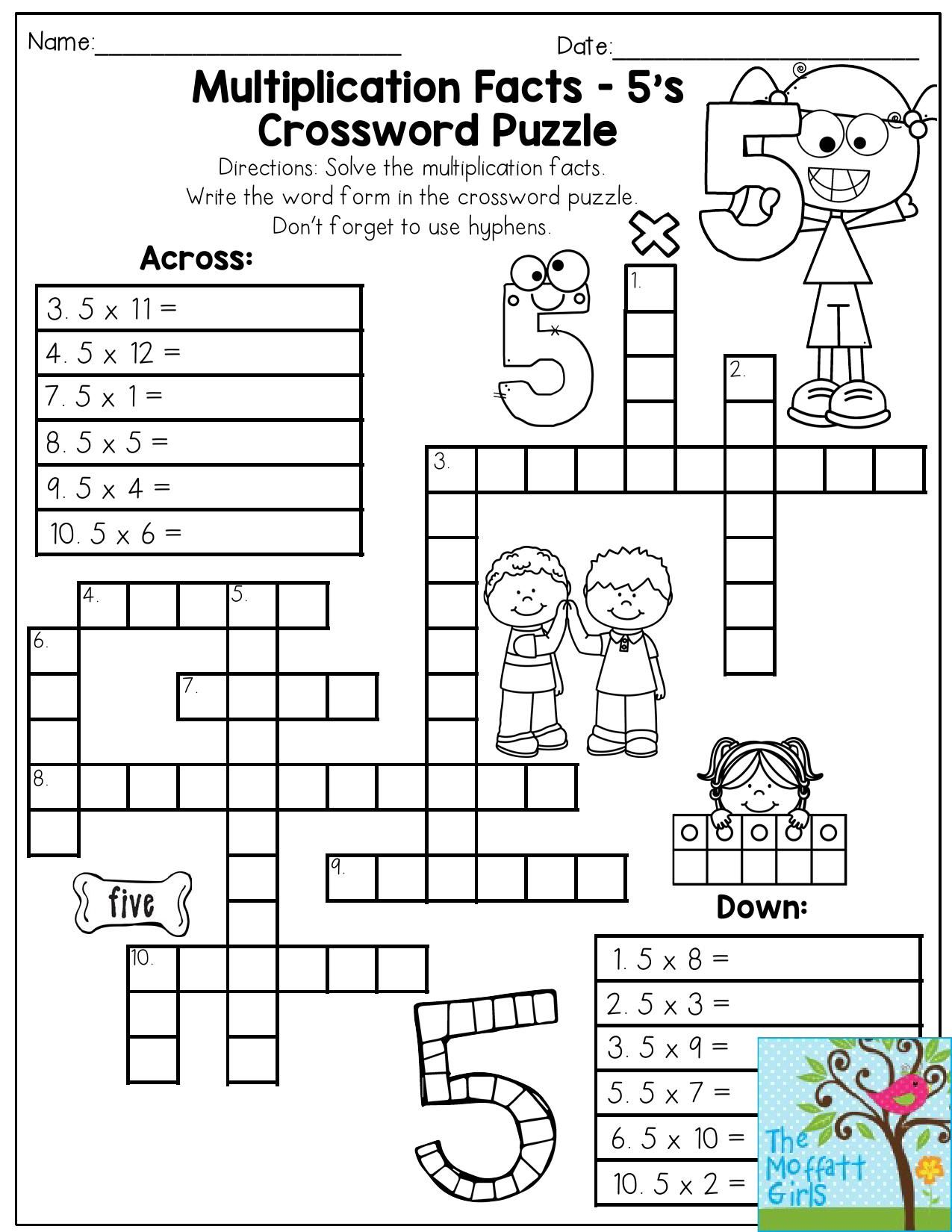 Multiplication Facts Crossword Puzzle- Third Grade Students Love - Printable Crossword Puzzles For Grade 2