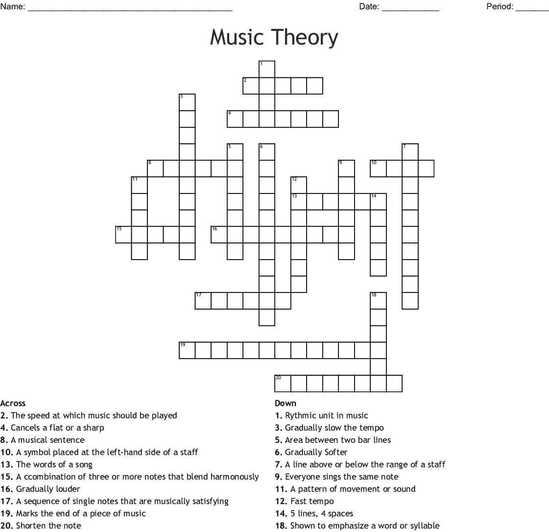 Music Theory Crossword - Wordmint - Music Crossword Puzzles Printable