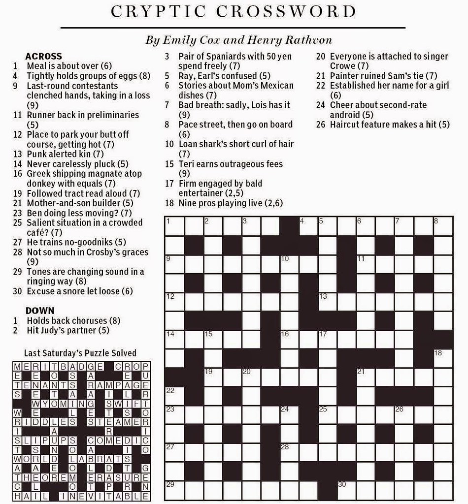 National Post Cryptic Crossword - Cox &amp;amp; Rathvon August 9, … | Flickr - Wall Street Journal Crossword Puzzle Printable