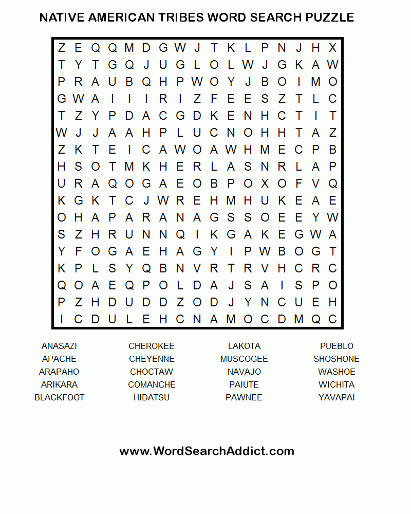 Native American Tribes Printable Word Search Puzzle - Native American Crossword Puzzle Printable
