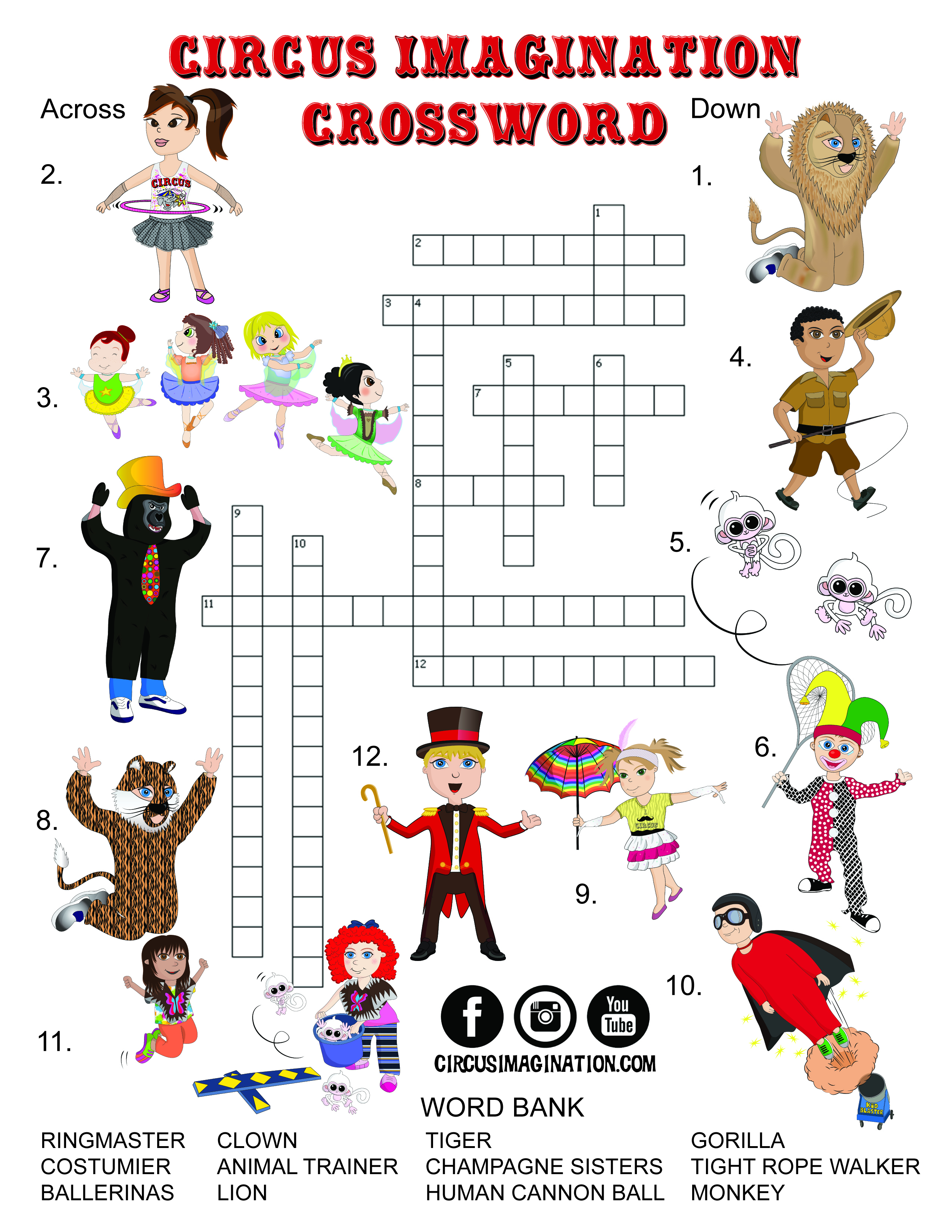 New! Exclusive Circus Printables! Coloring Pages And Crossword - Circus Crossword Puzzle Printables