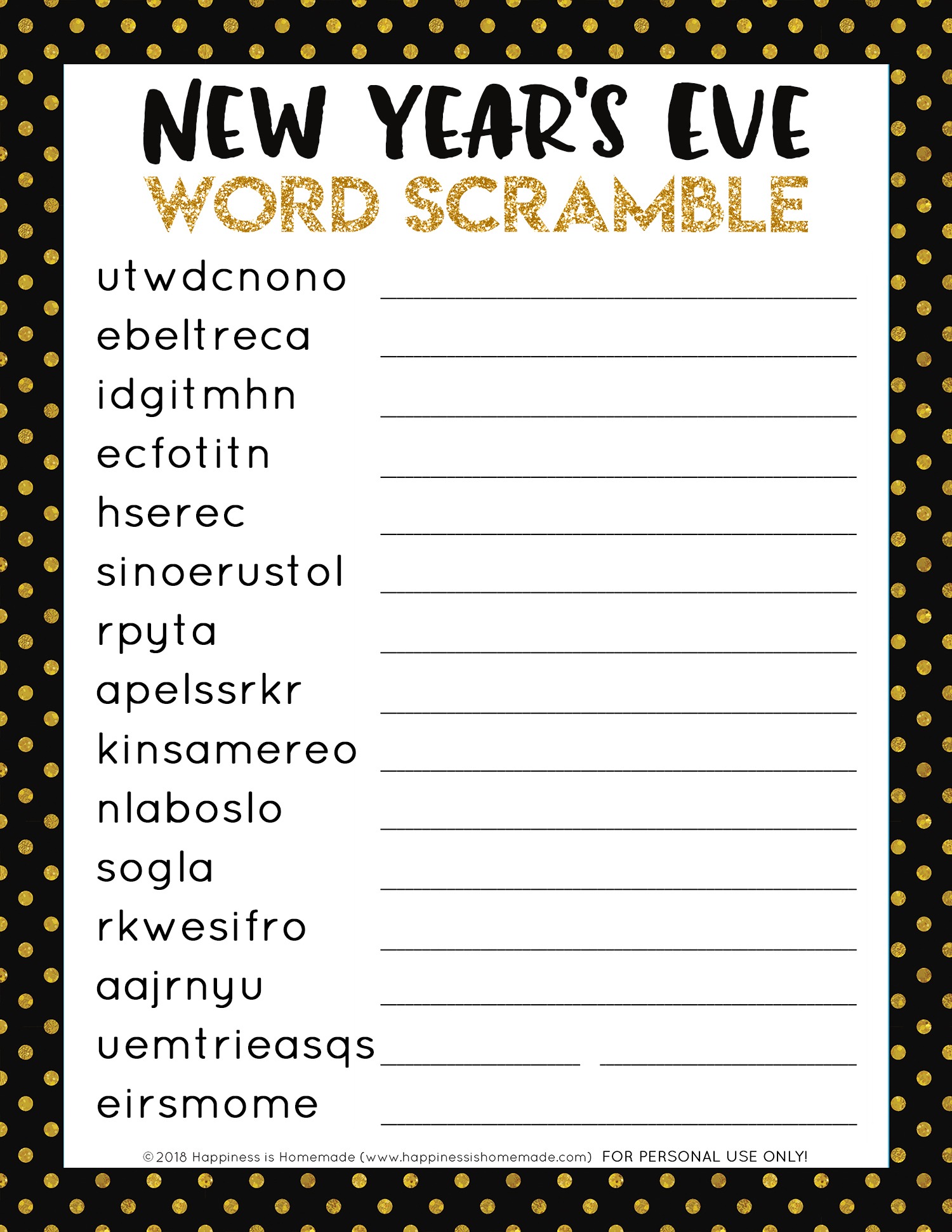 New Year&amp;#039;s Eve Word Scramble Printable - Happiness Is Homemade - Printable New Year&amp;#039;s Crossword Puzzle