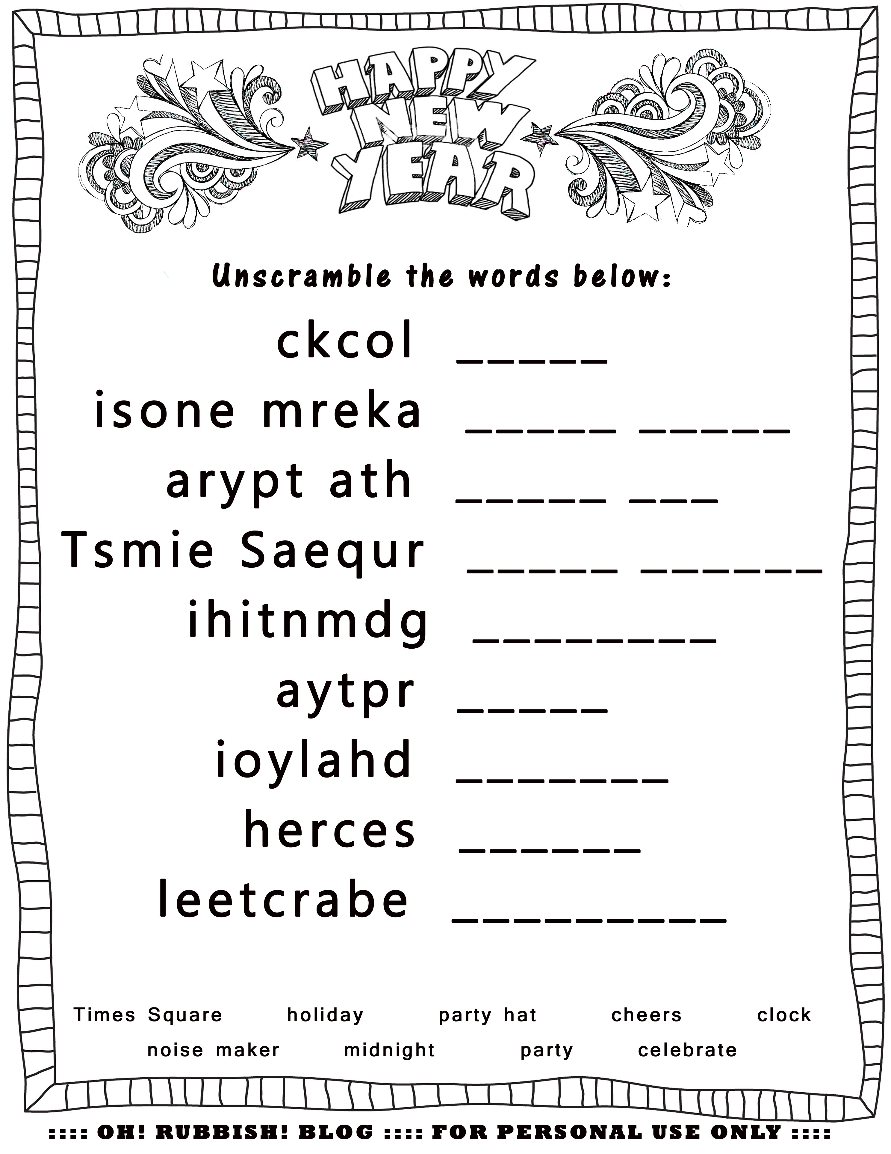 New Year&amp;#039;s Printable Activities :: Entertain Your Kids With 4 New - Free Printable Unscramble Puzzles