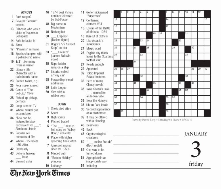 New York Times Sunday Crossword Printable Rtrs online Printable Ny