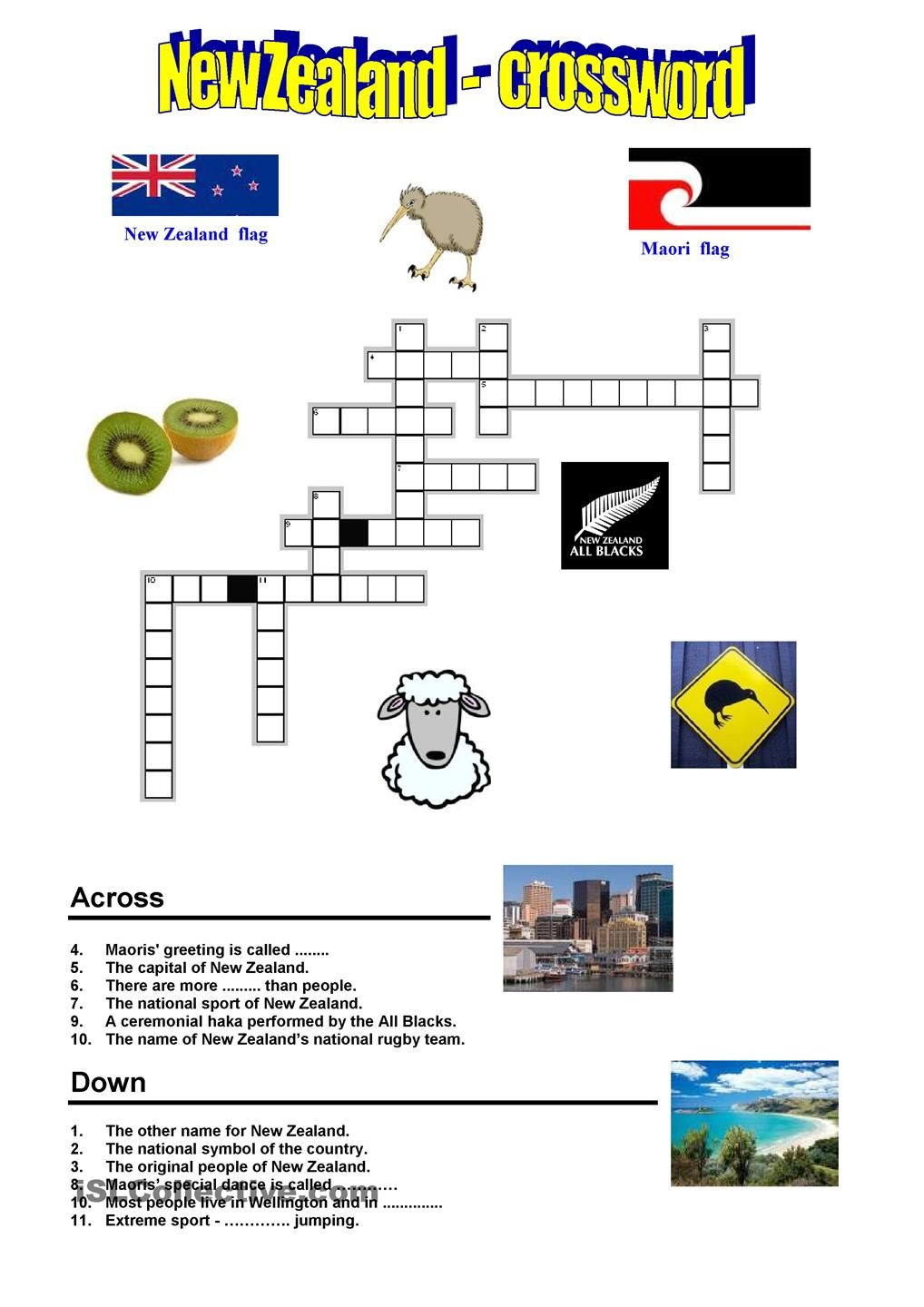 New Zealand - Crossword | Preschool :) | New Zealand, Worksheets - Printable Crosswords Rugby
