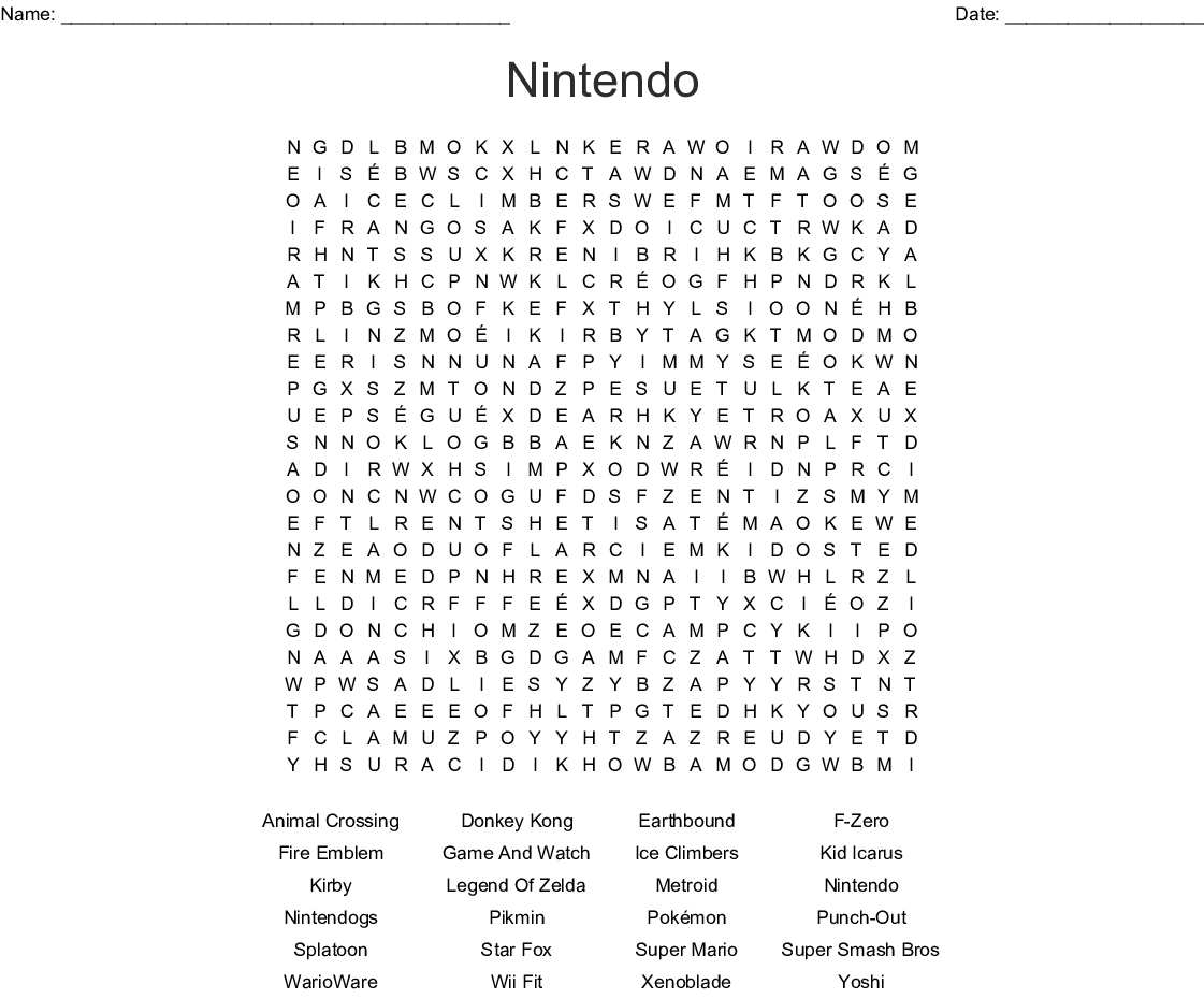 Nintendo Word Search - Wordmint - Zelda Crossword Puzzle Printable