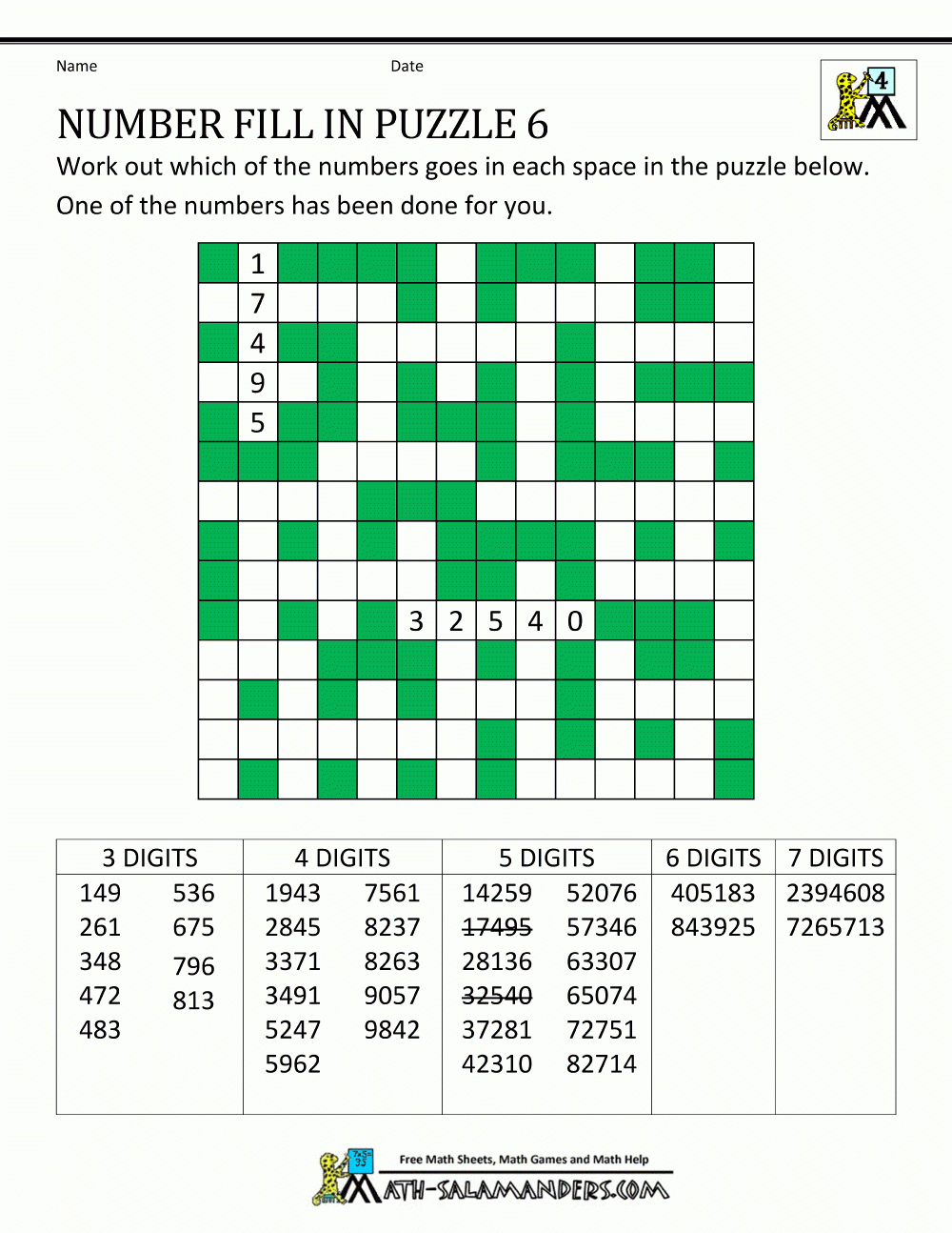 Number Fill In Puzzles Crosswords Crossword Puzzle - Printable Fill In Puzzle