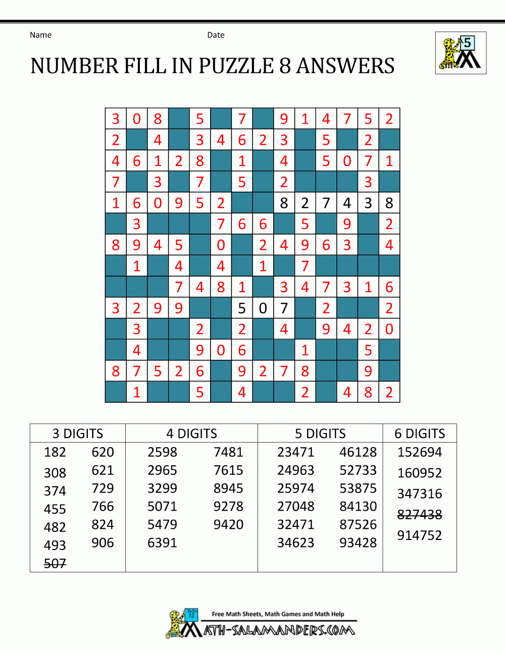 Number Fill In Puzzles - Number Crossword Puzzles Printable