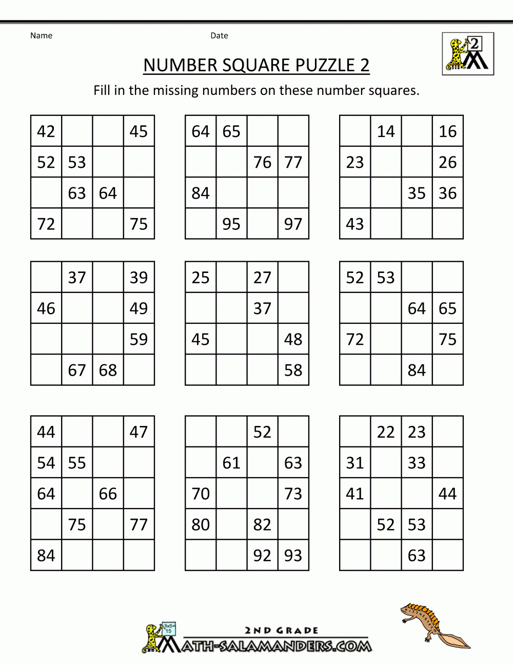 Number Square Puzzles - Printable Multiplication Puzzles
