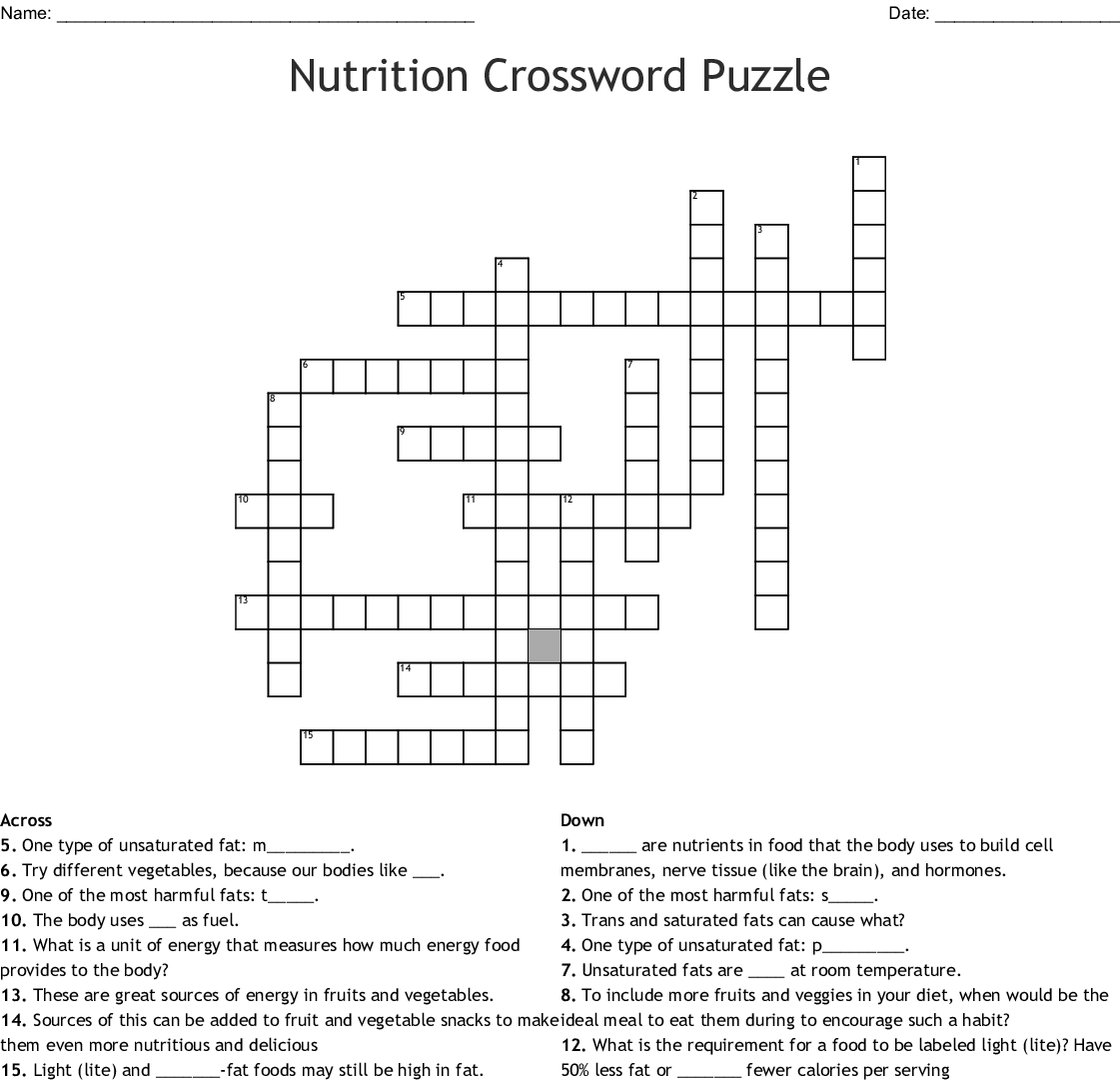 Nutrition Crossword Puzzle Crossword - Wordmint - Nutrition Printable Puzzle