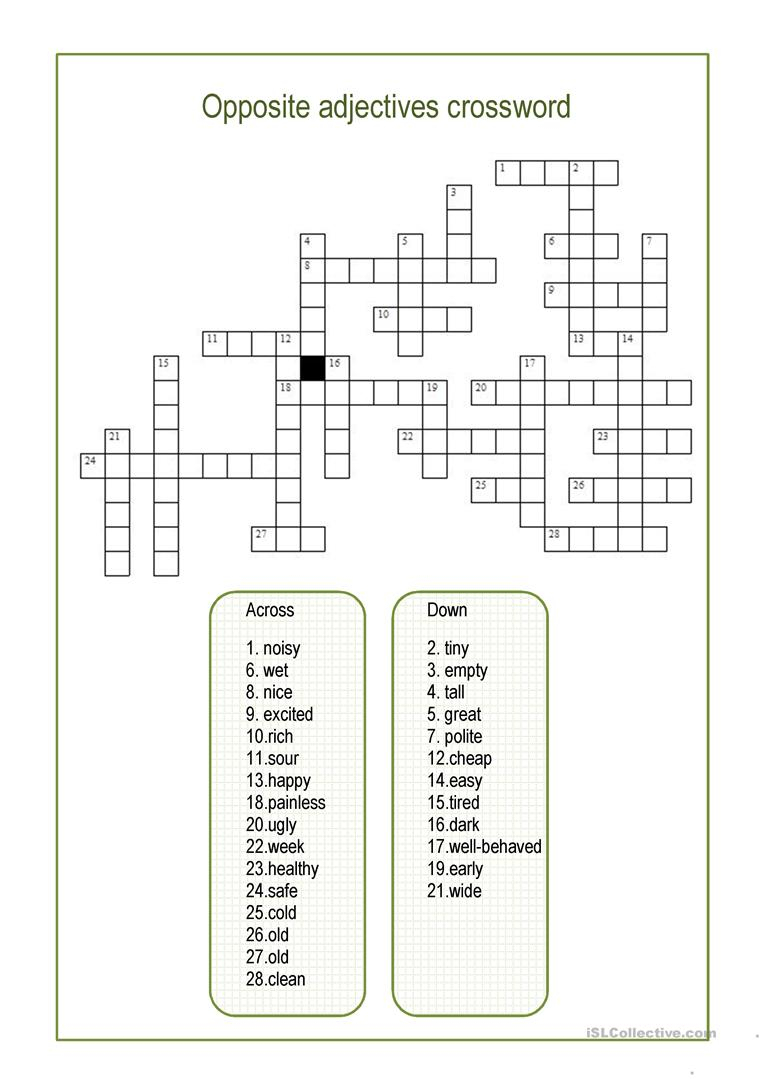 Opposite Adjectives Crossword Worksheet - Free Esl Printable - Adjectives Crossword Puzzle Printable