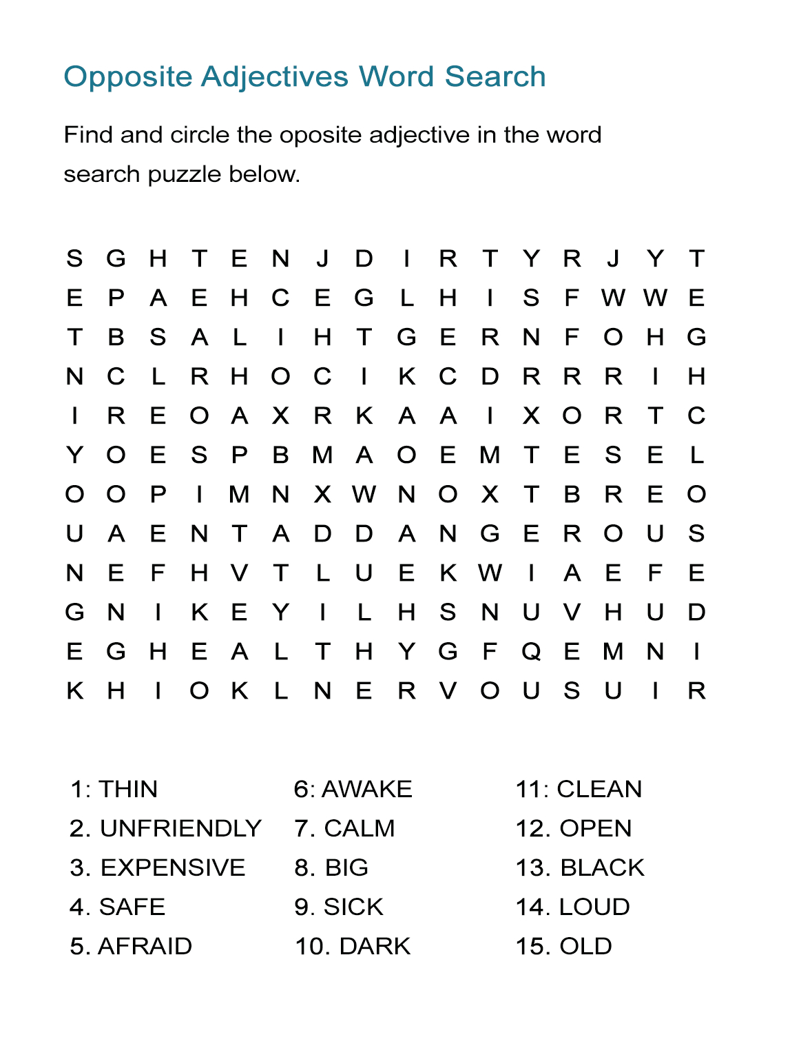 Opposite Adjectives Word Search Puzzle - All Esl - Printable Crossword Word Search Puzzles