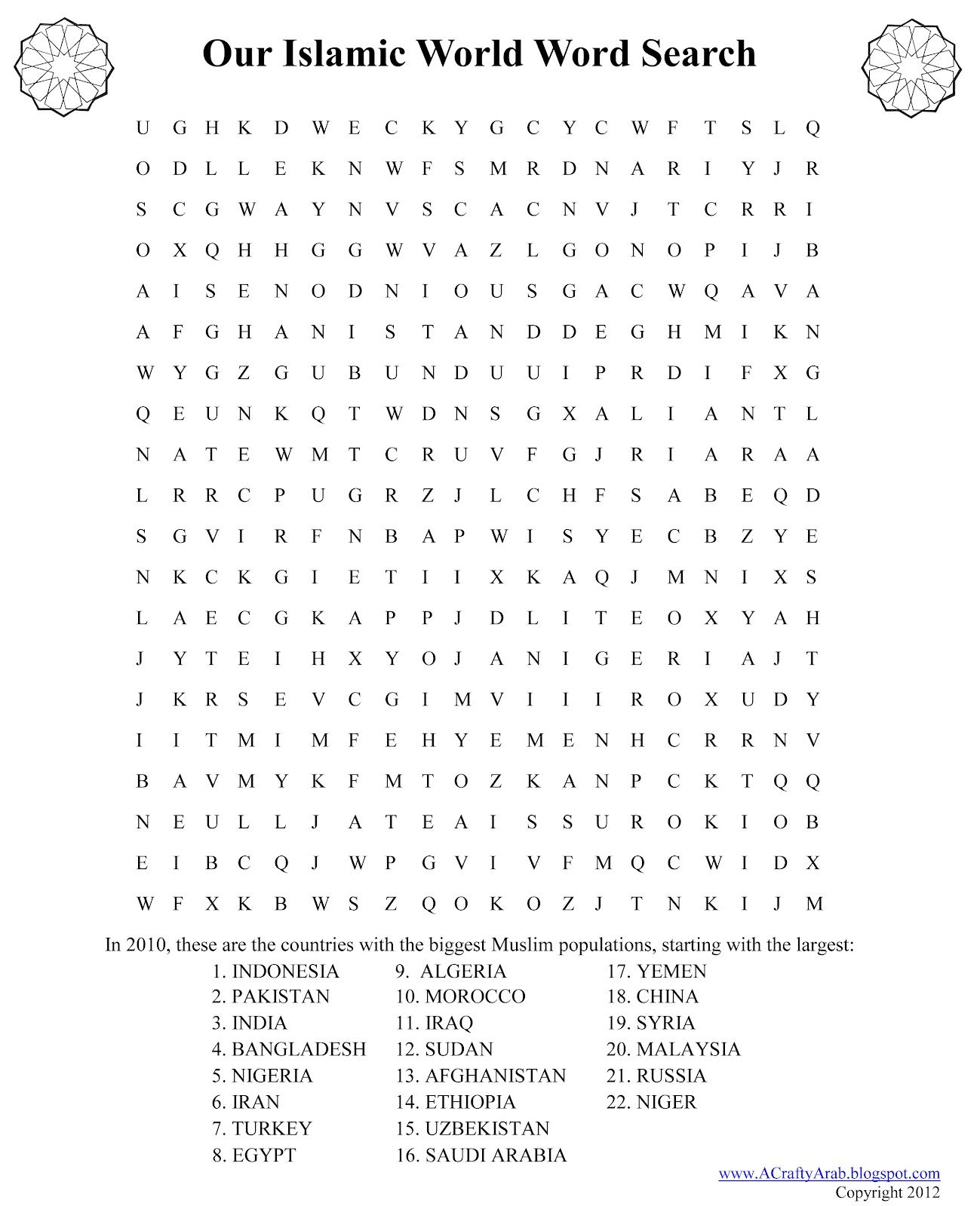 Our Islamic World Word Search {Printable} | A Crafty Arab Blog - Islamic Crossword Puzzles Printable