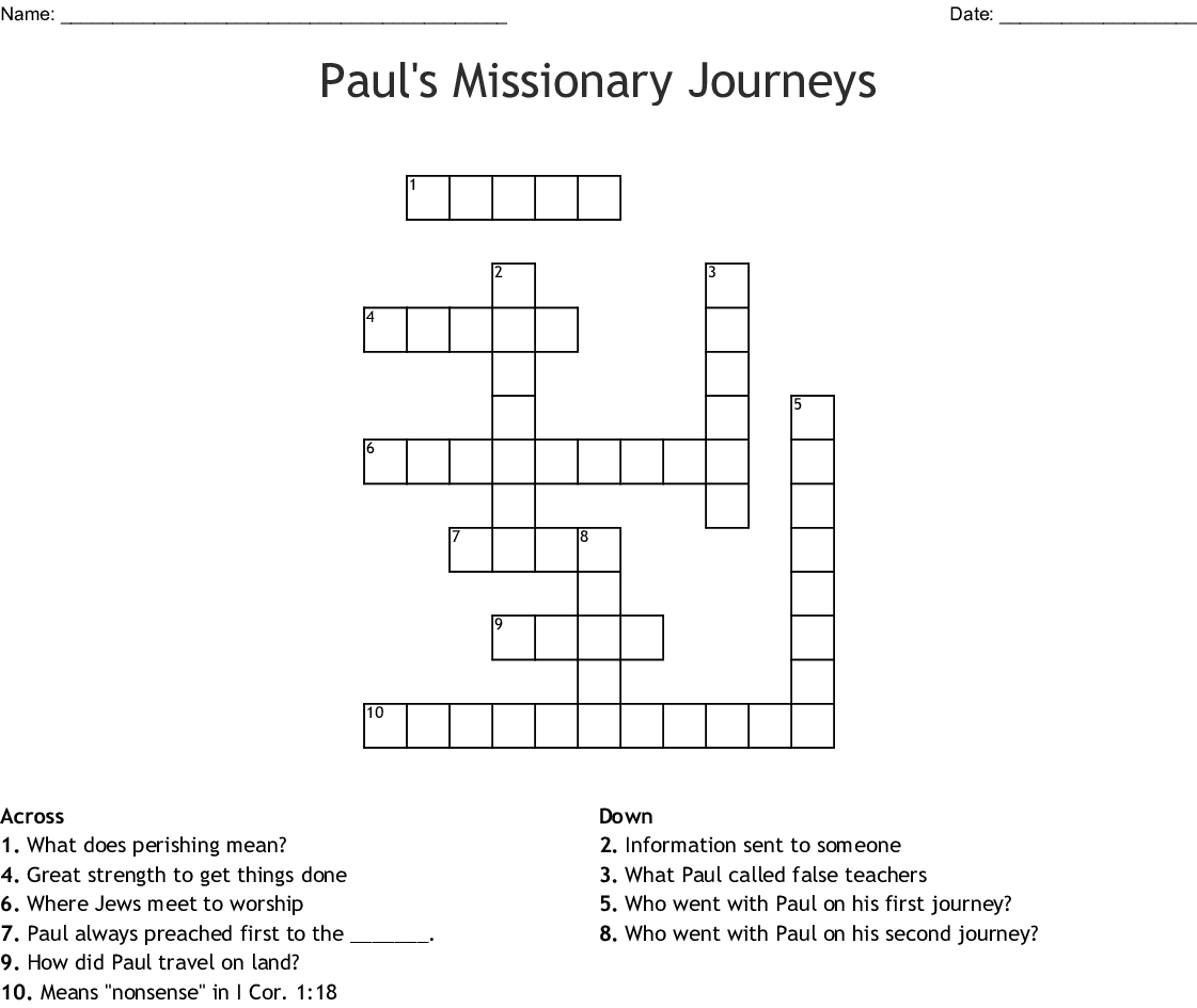 Paul&amp;#039;s Missionary Journeys Crossword - Wordmint - Printable Crossword Puzzles 1978