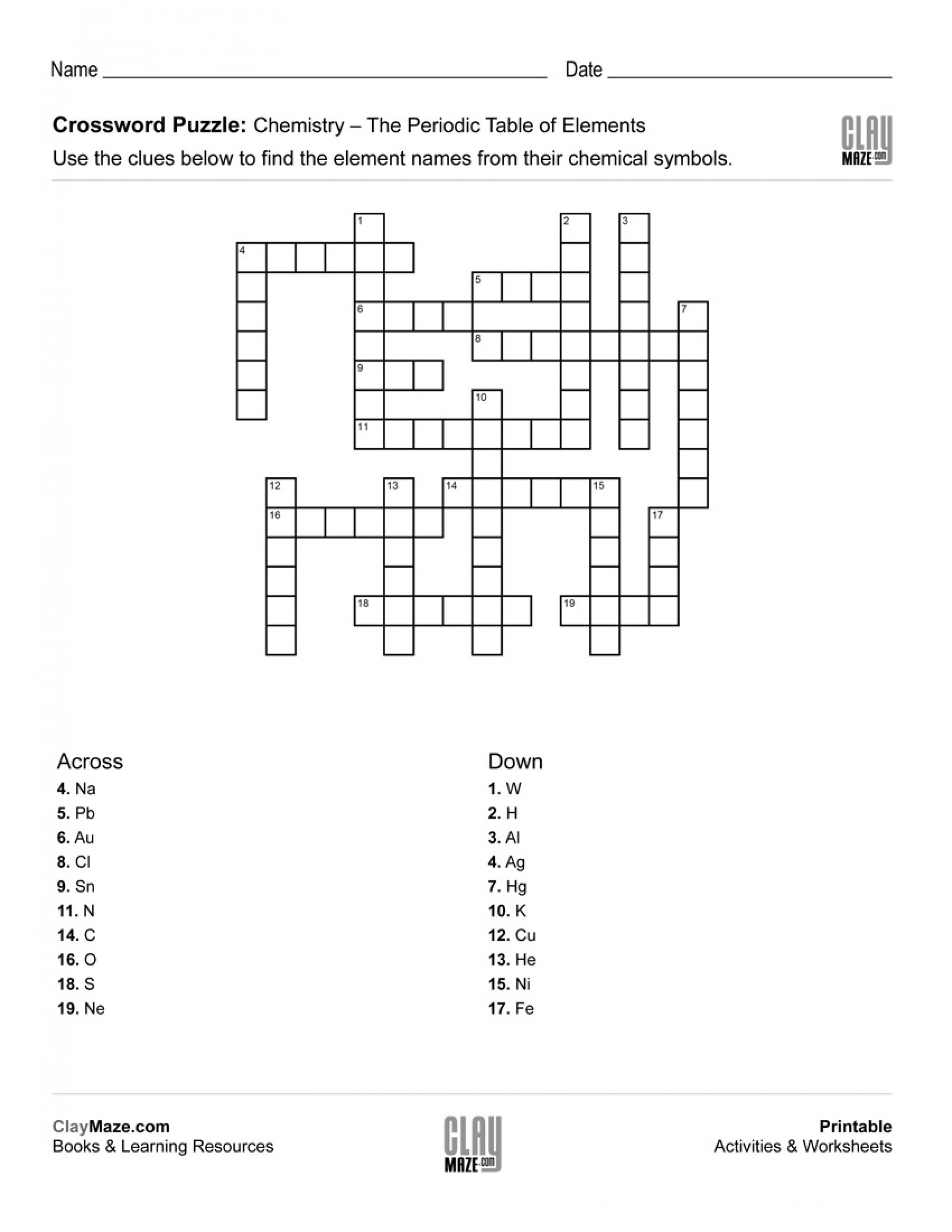 Periodic Table Crossword Puzzle Pdf New Chemistry Periodic Table - Printable Crossword Puzzle Pdf