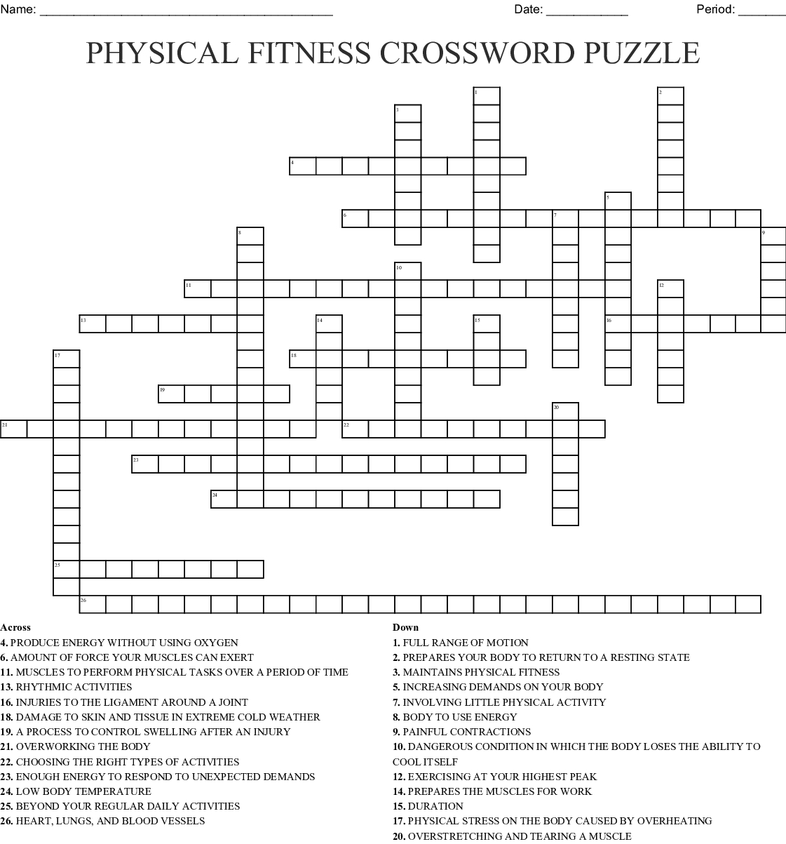 Physical Fitness Crossword Puzzle Crossword - Wordmint - Printable Wellness Crossword Puzzles