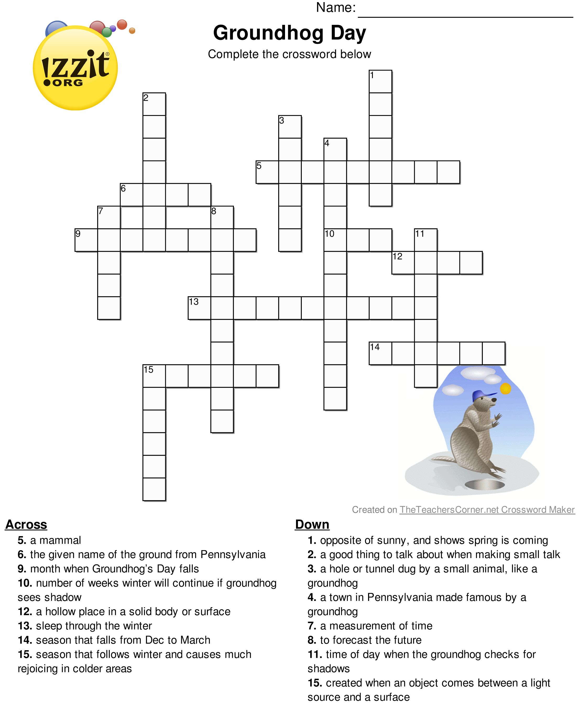 Pinterest - Groundhog Day Crossword Puzzles Printable