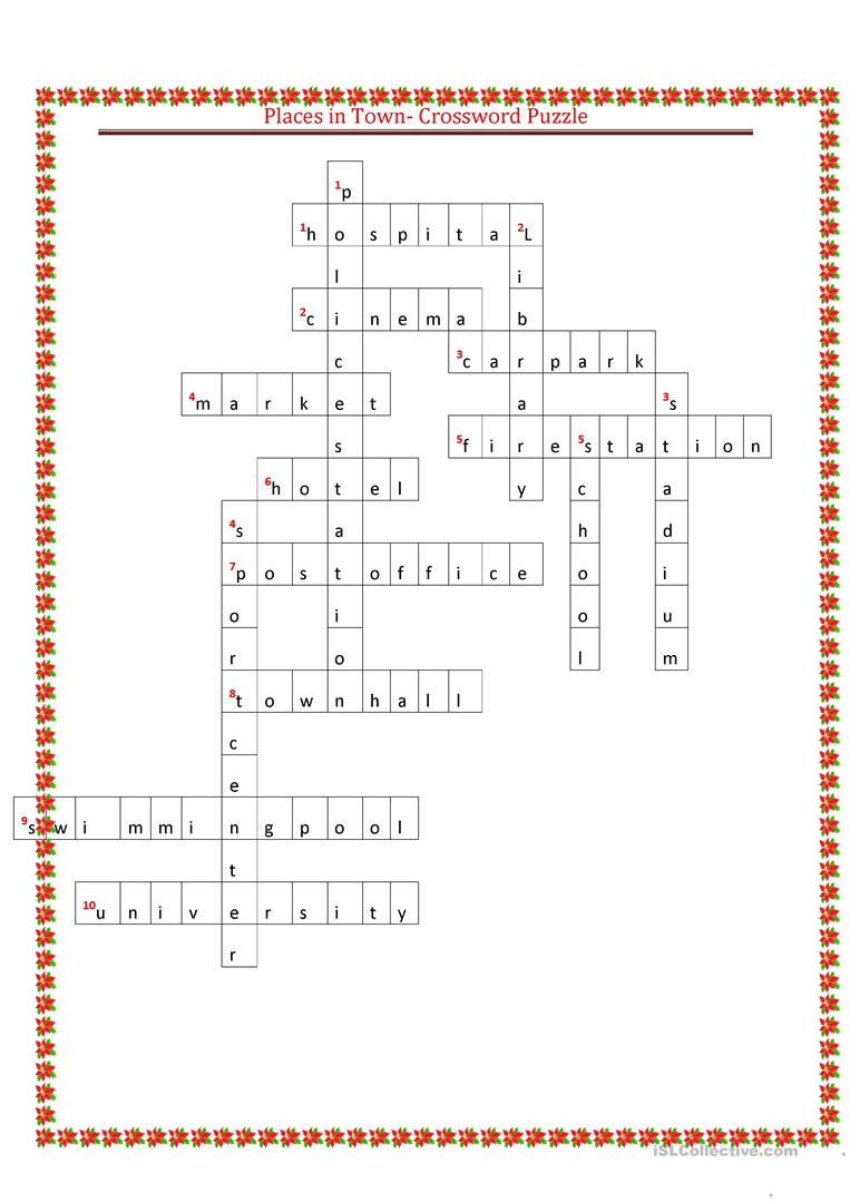Places In Town Crossword Puzzle Worksheet - Free Esl Printable - Printable Skyscraper Puzzles