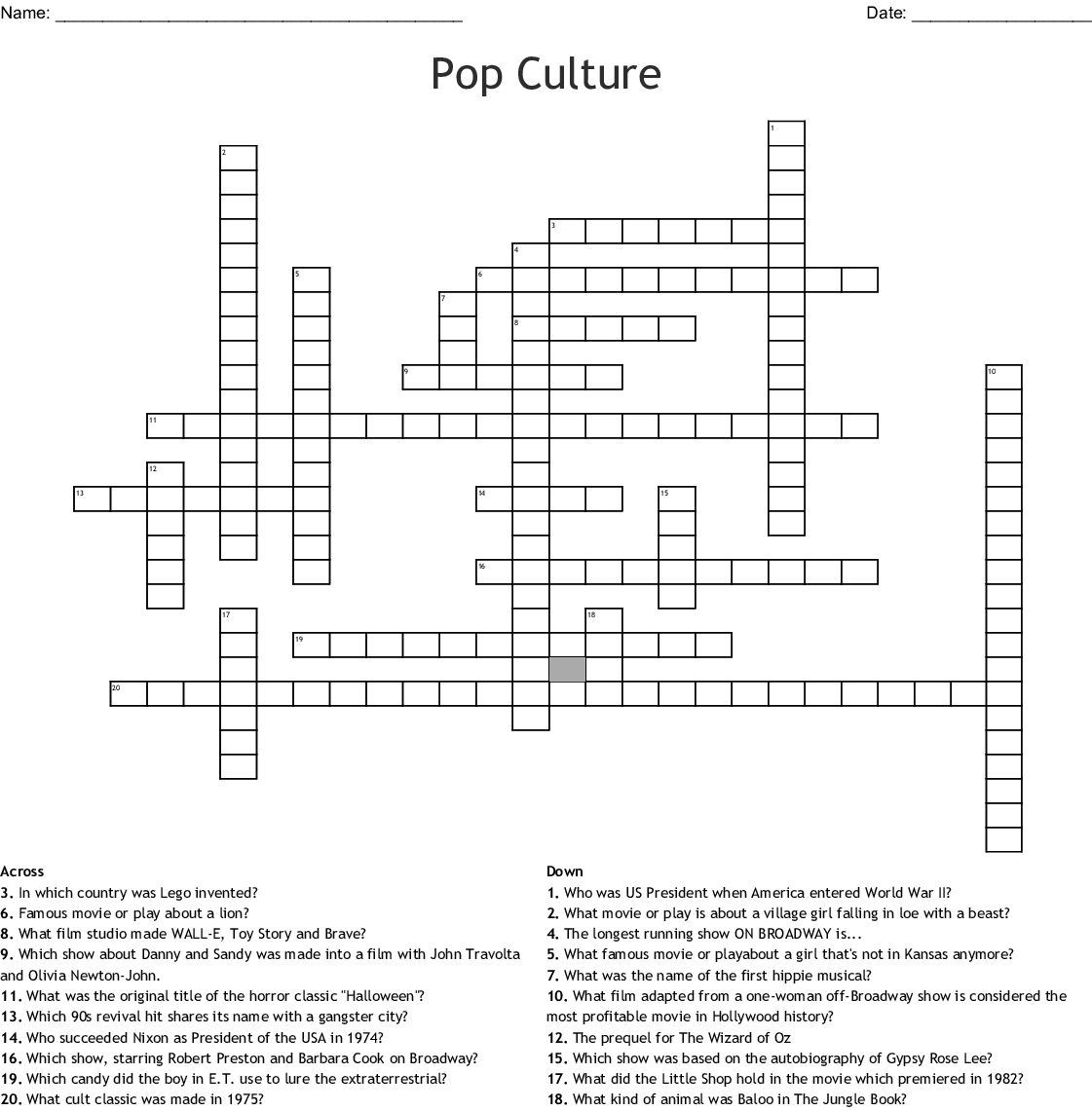 Pop Culture Crossword Puzzles Printable Printable Crossword Puzzles Nintendo Word Search