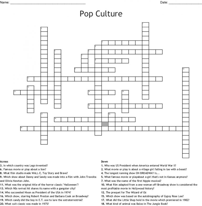 crossword quiz pop culture