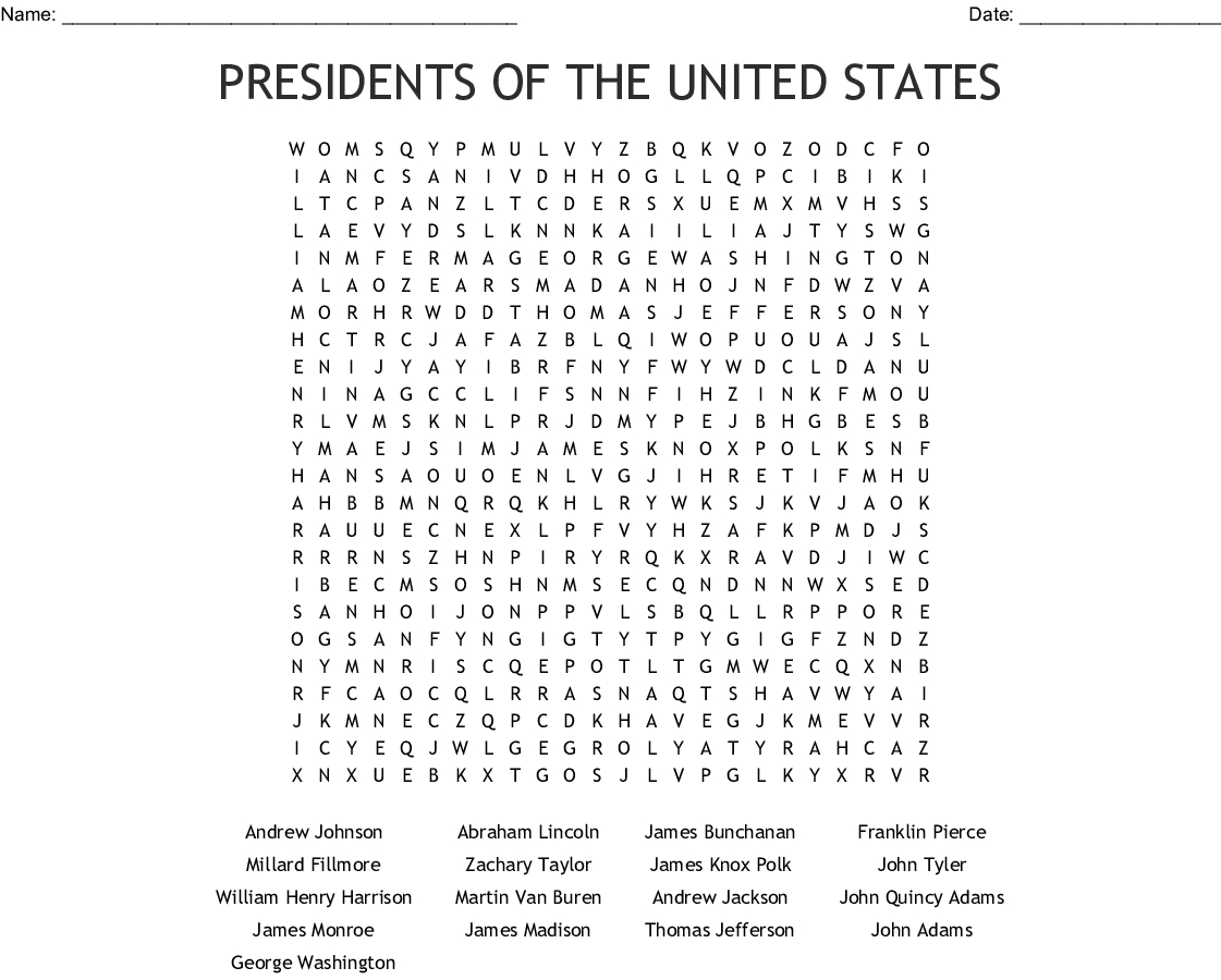 Presidents Of The United States Word Search - Wordmint - Us Presidents Crossword Puzzle Printable