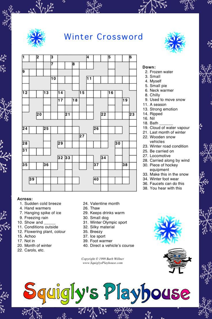 Print And Solve This Fun Winter Crossword Puzzle. Learning Is Fun At - Winter Crossword Puzzle Printable