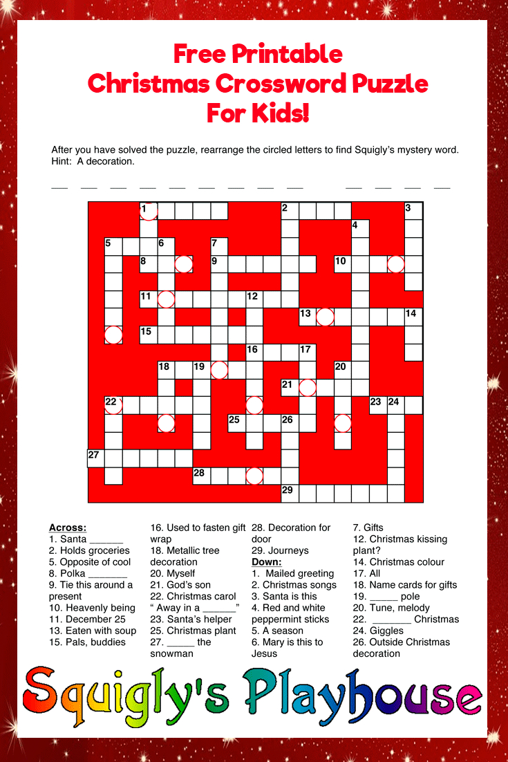 Printable Christmas Puzzles For Kids | Squigly&amp;#039;s Playhouse - Christmas Crossword Puzzle Printable With Answers