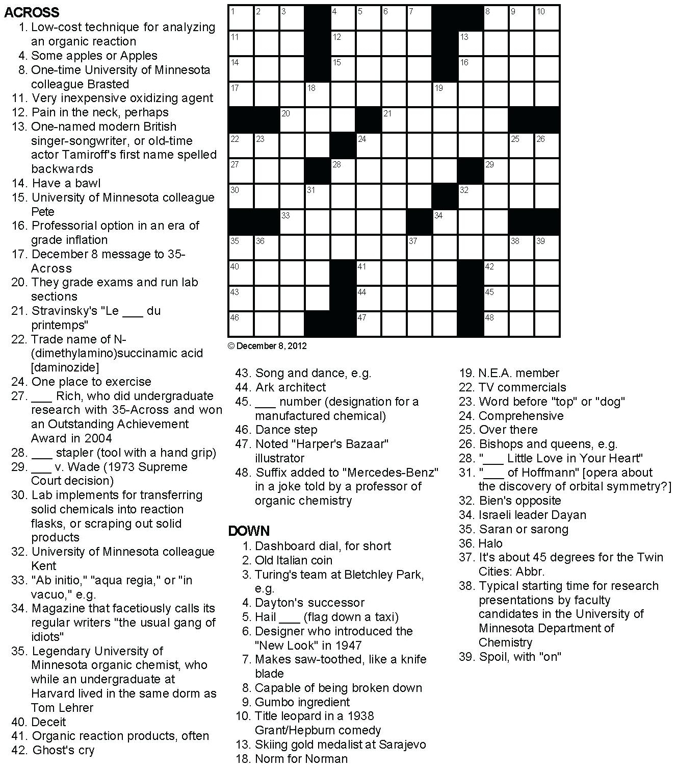 Printable Crossowrd Puzzles Chemistry Tribute Crossword Puzzle Chem - Easy Printable Crossword Puzzles And Answers