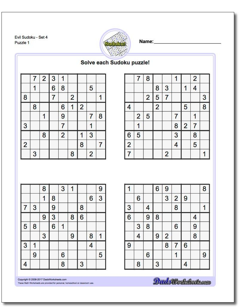 Printable Evil Sudoku Puzzles | Math Worksheets | Sudoku Puzzles - 5 Star Sudoku Puzzles Printable