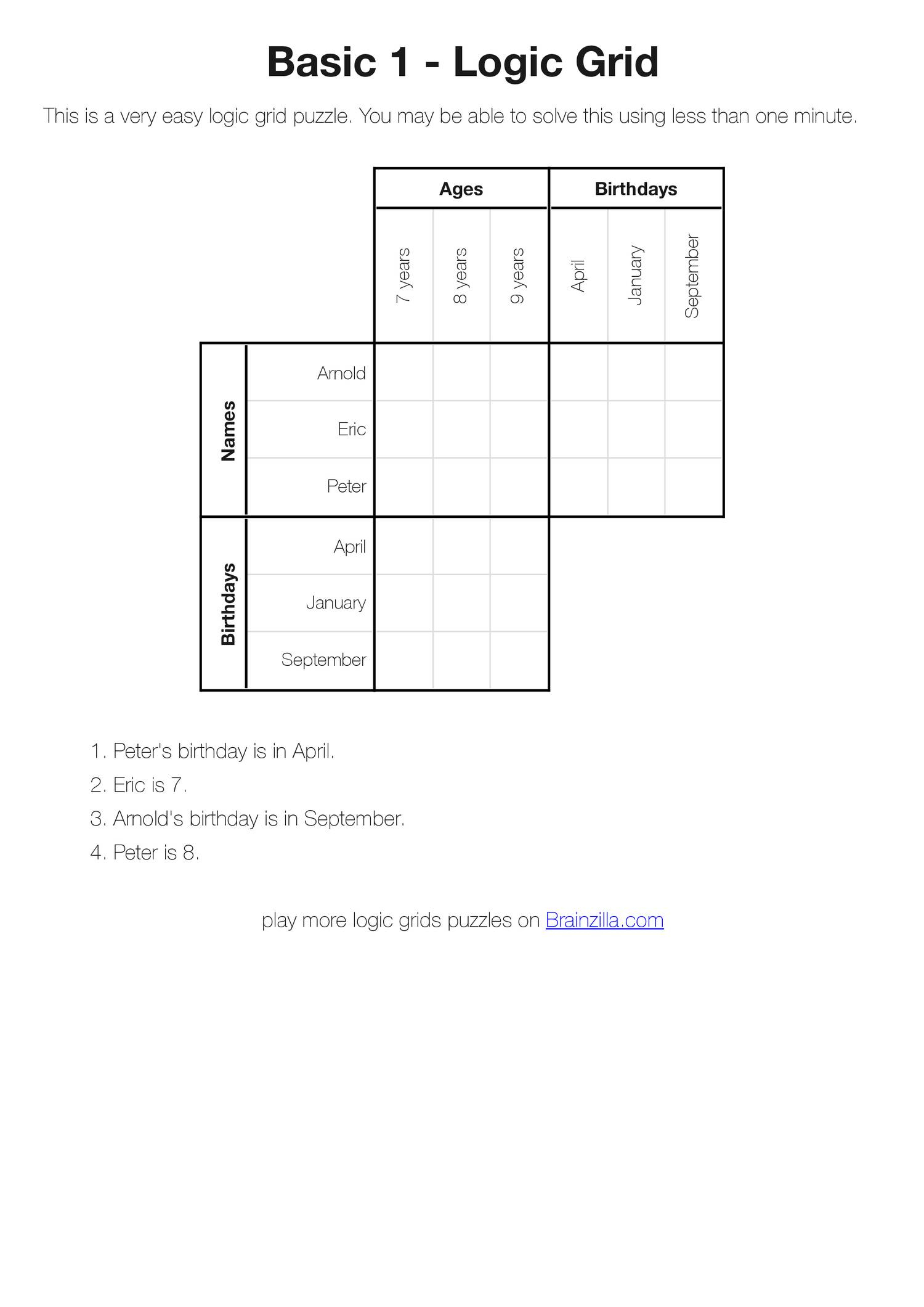 Printable Logic Grid Puzzles (Brainzilla).pdf | Docdroid - Printable Grid Puzzles