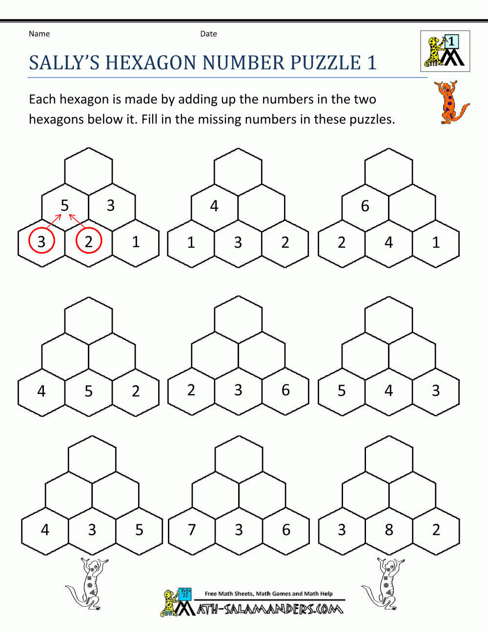 Printable-Math-Puzzles-Sallys-Hexagon-Number-Puzzle-1.gif (1000×1294 - Printable Puzzles For 1St Graders