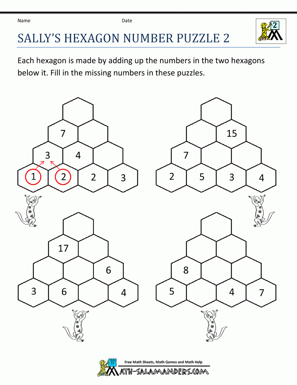 Printable Math Puzzles Sallys Hexagon Number Puzzle 2 | Miss Helmy - Printable Hexagon Puzzle