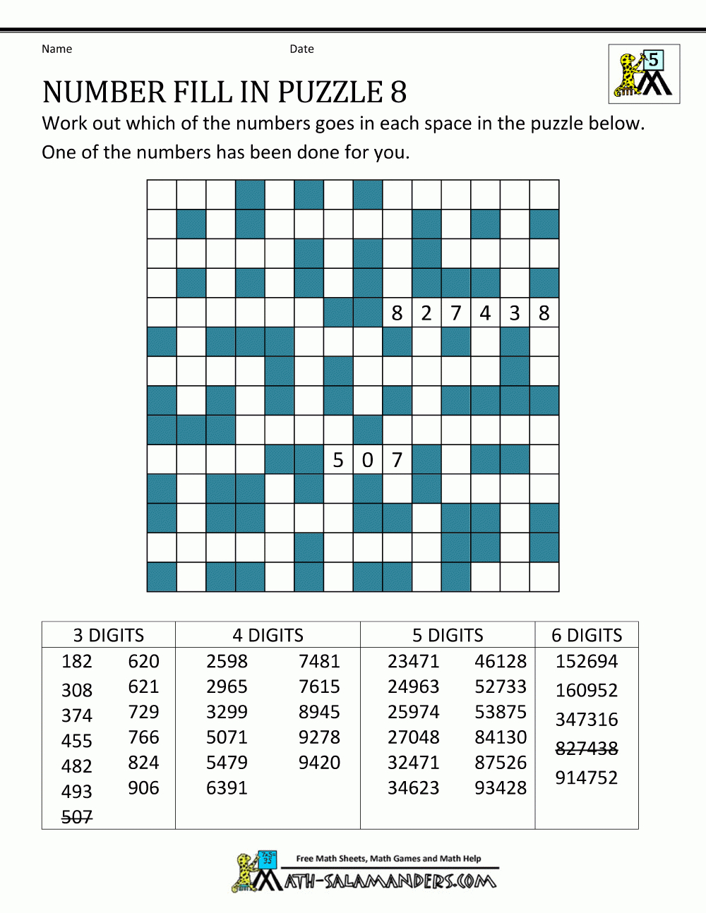 Printable Number Puzzles Number Fill In Puzzle 8 | Math | Mathe - Free Printable Crossword Puzzle #3