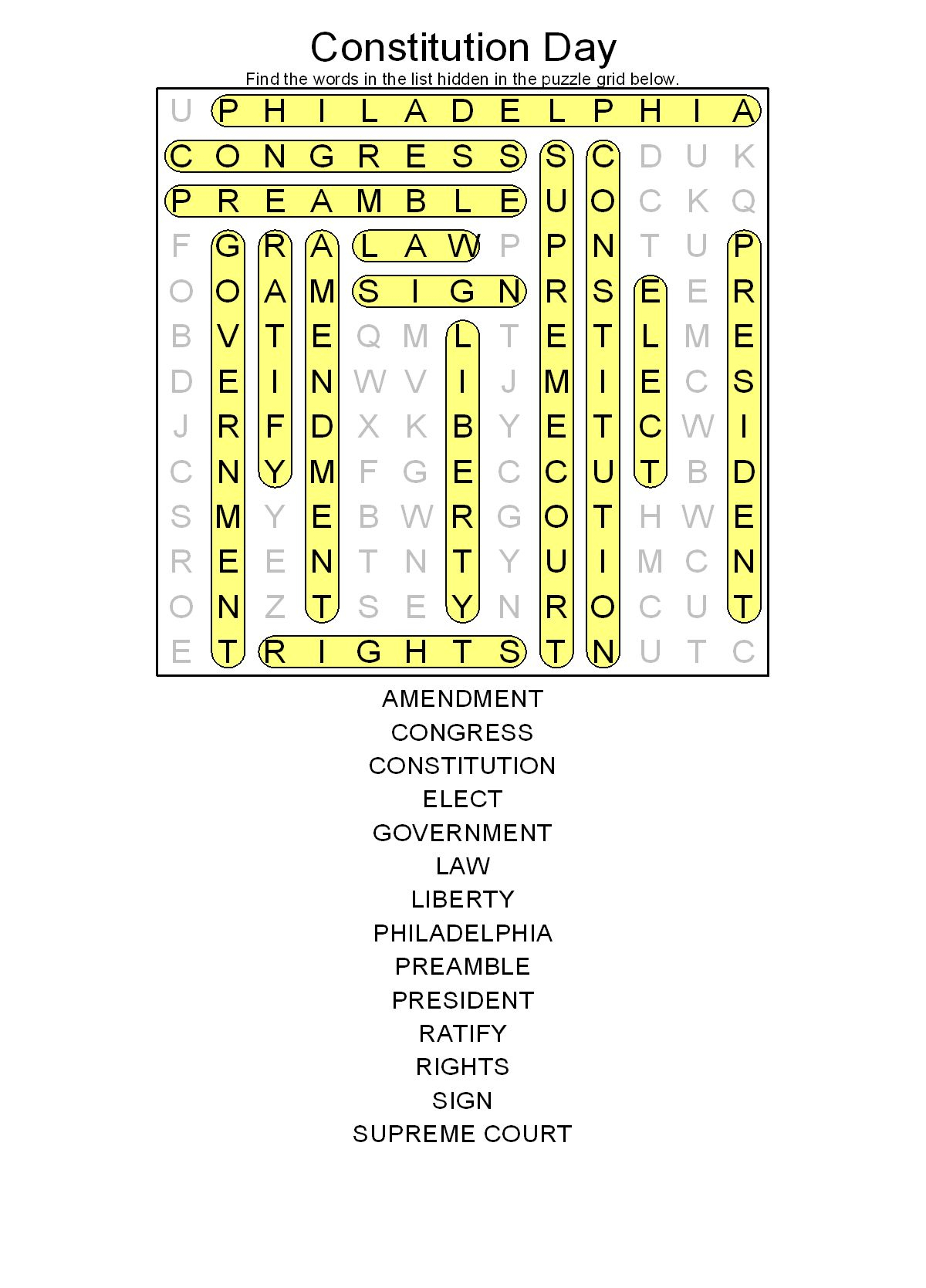 Printable Resources For Constitution Day - Printable Quiz Puzzles