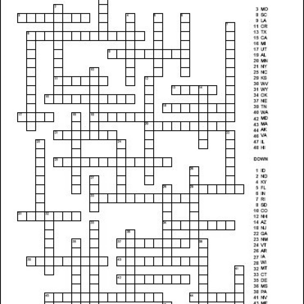 Printable State Abbreviations United States Crossword Puzzle - 50 States Crossword Puzzle Printable