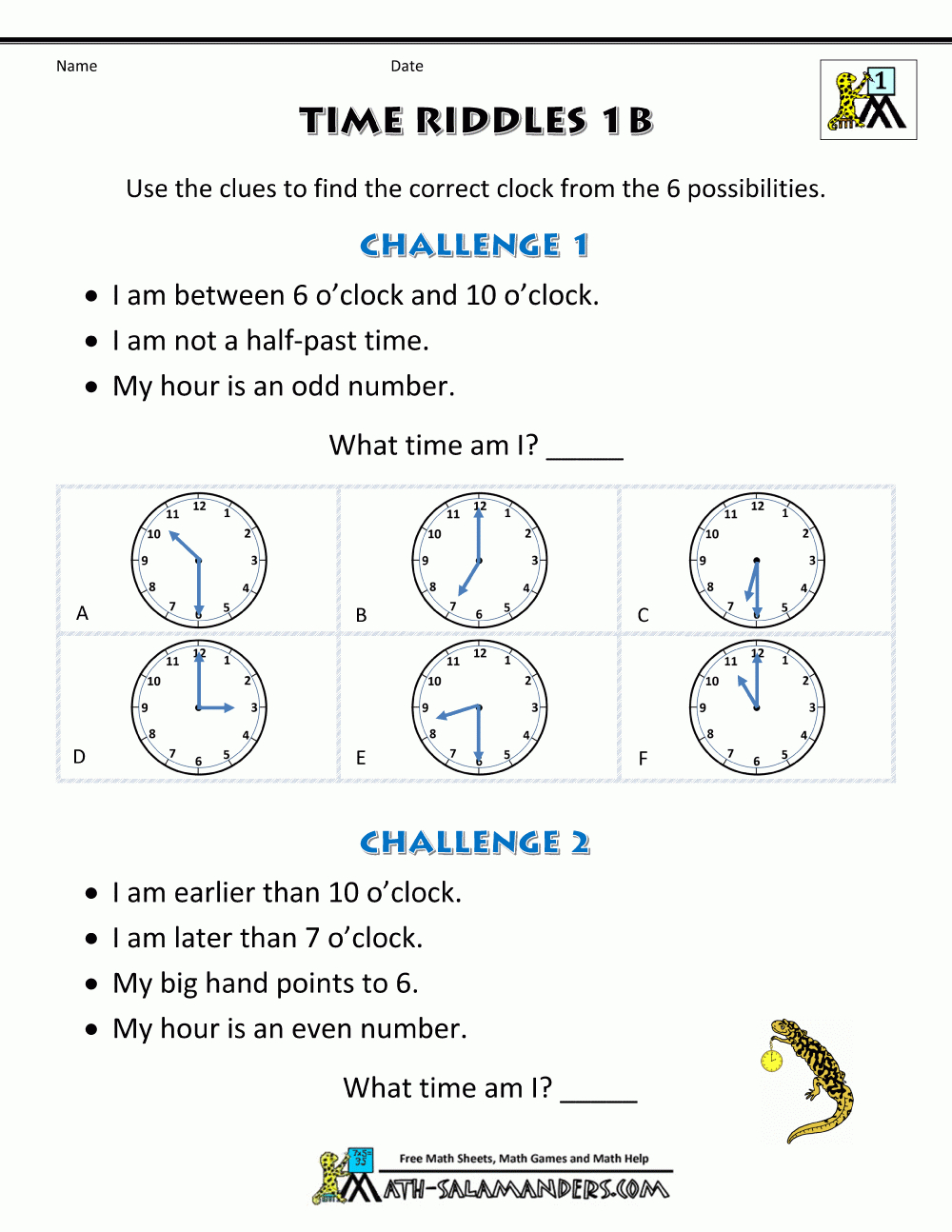 Printable Time Worksheets - Time Riddles (Easier) - Printable Puzzles And Riddles