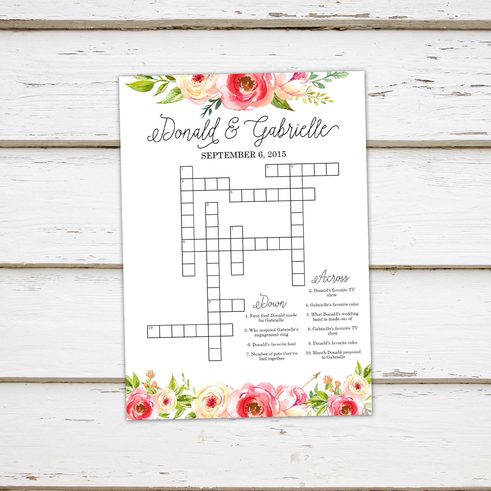 Printable Wedding Crossword Puzzle Game Games For Wedding | Etsy - Free Printable Wedding Crossword Puzzle