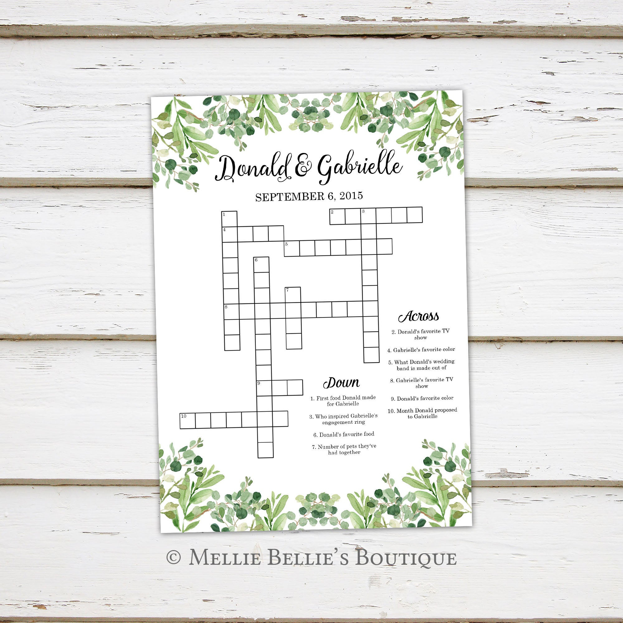 Printable Wedding Crossword Puzzle Game Games For Wedding | Etsy - Printable Wedding Crossword Puzzle