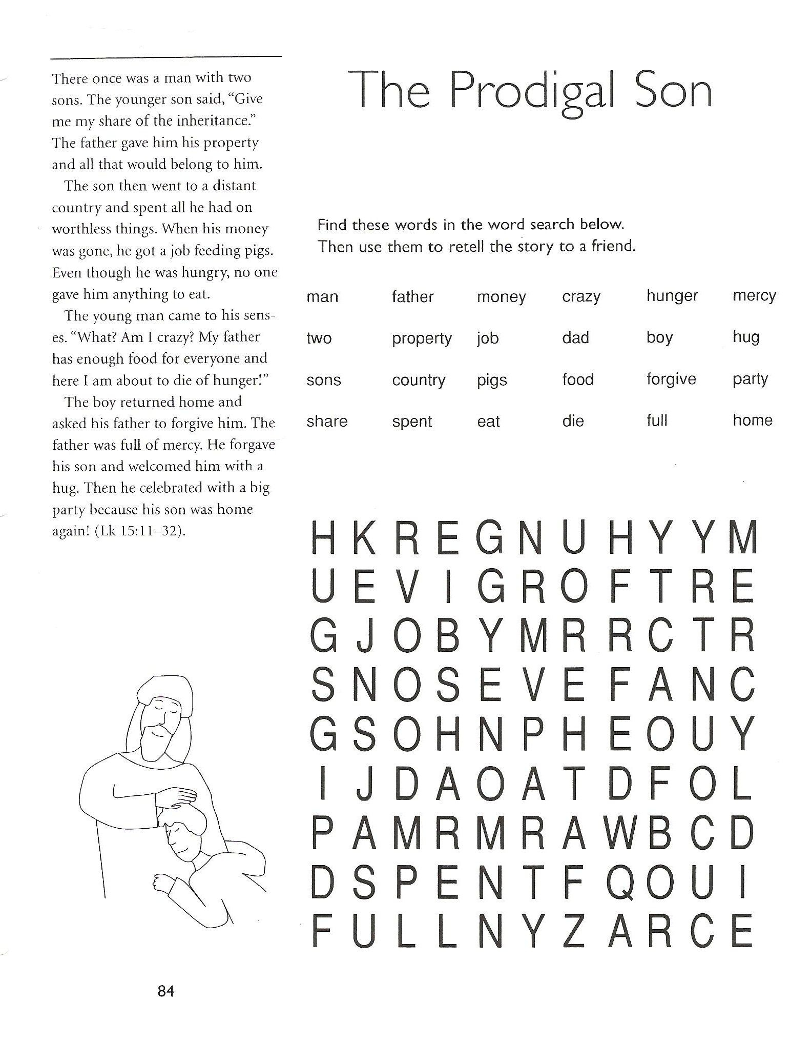 Prodigal Son Worksheets And Puzzles | 5Th Grade Catechist Resources - Printable Word Puzzles For 5Th Grade