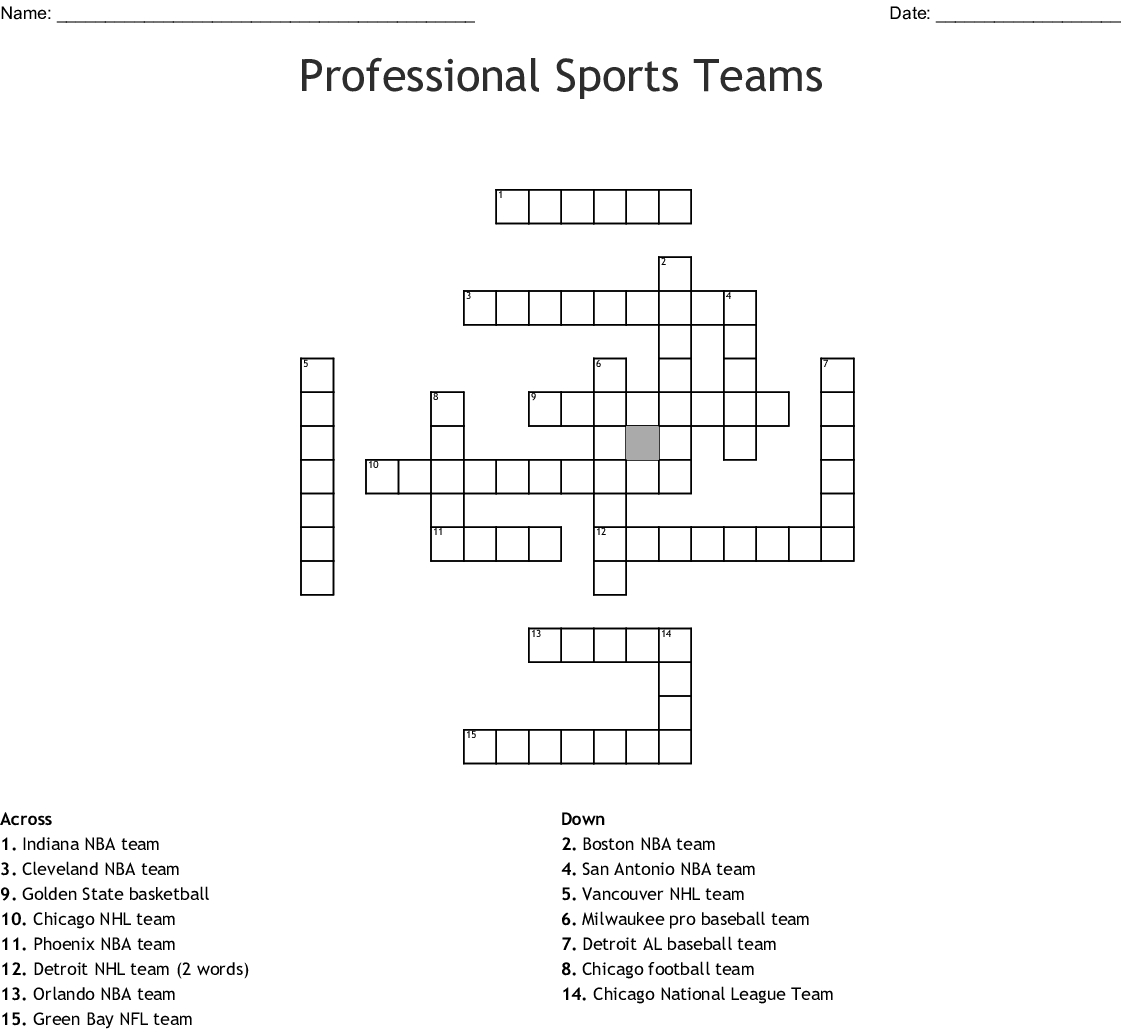 Professional Sports Teams Crossword - Wordmint - Printable Sports Related Crossword Puzzles