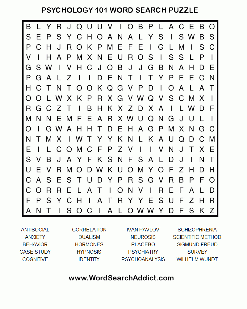 Psychology Printable Word Search Puzzle - Printable Puzzles Word Search
