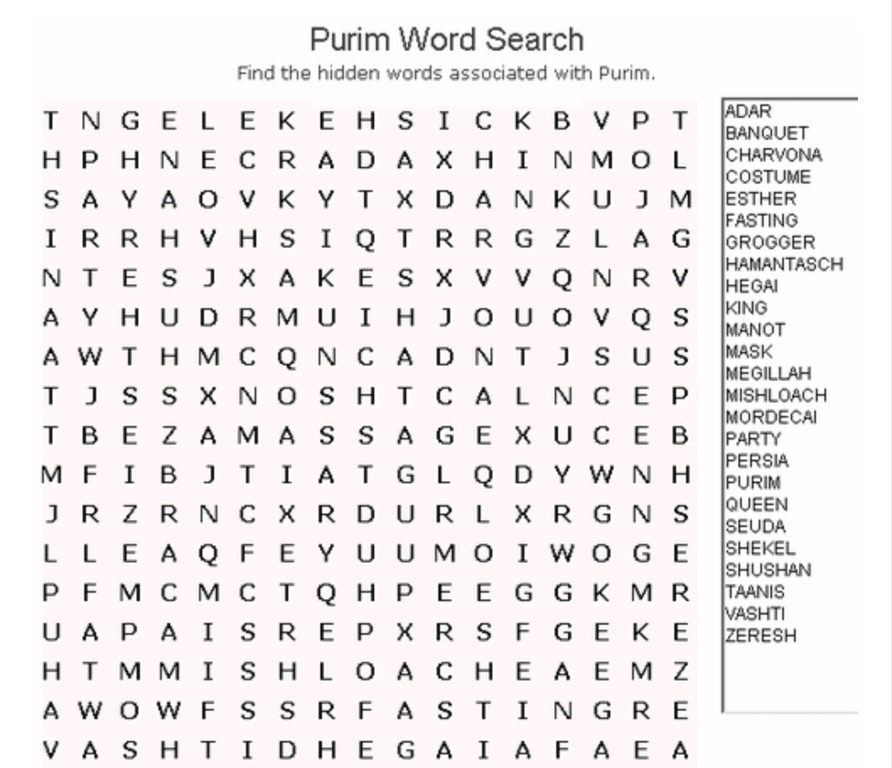 Purim Word Search | Kitah Dalet | Free Word Search Puzzles, Word - Printable Crossword Puzzles And Word Searches