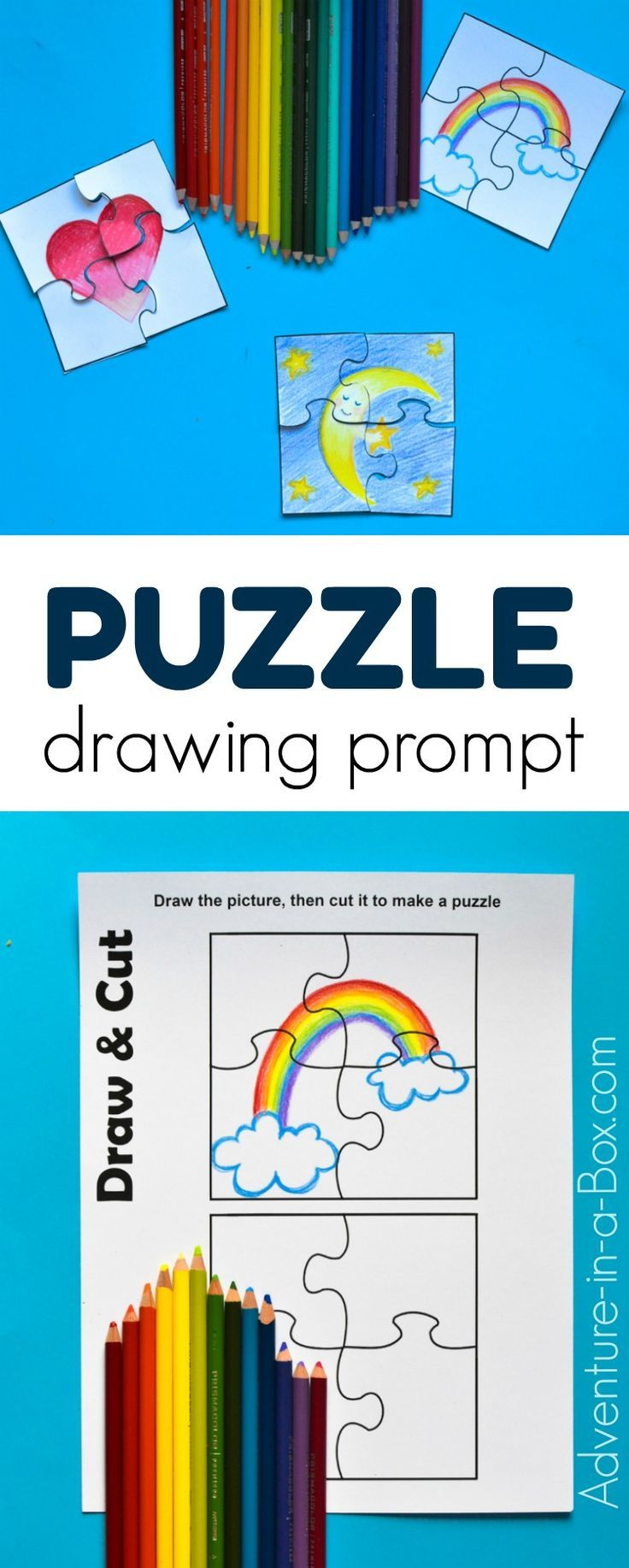 Puzzle Drawing Prompt For Kids With A Free Printable Template | Free - Printable Drawing Puzzles