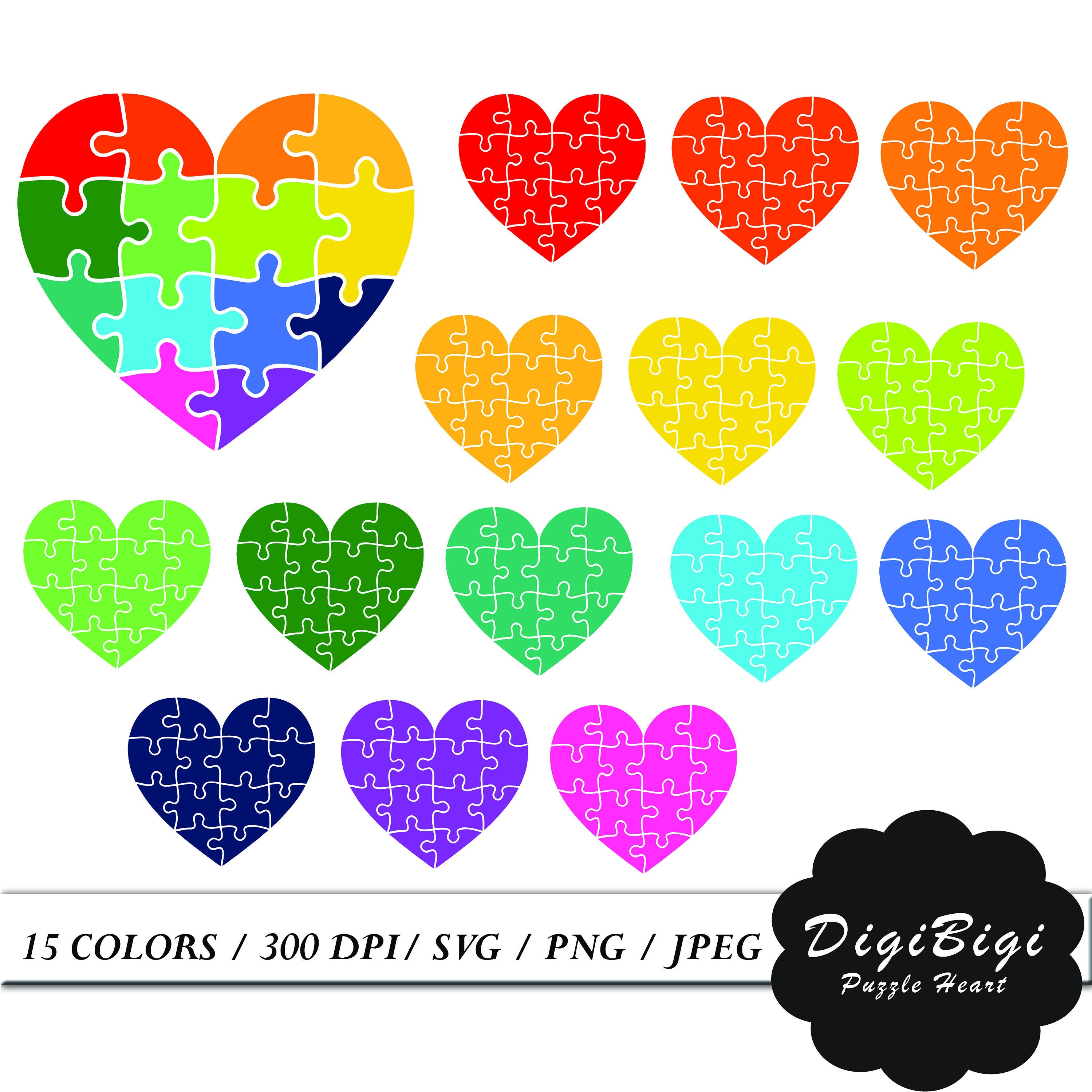 Puzzle Heart Clipart Heart Digital Planner Clipart Rainbow | Etsy - Printable Puzzle Heart