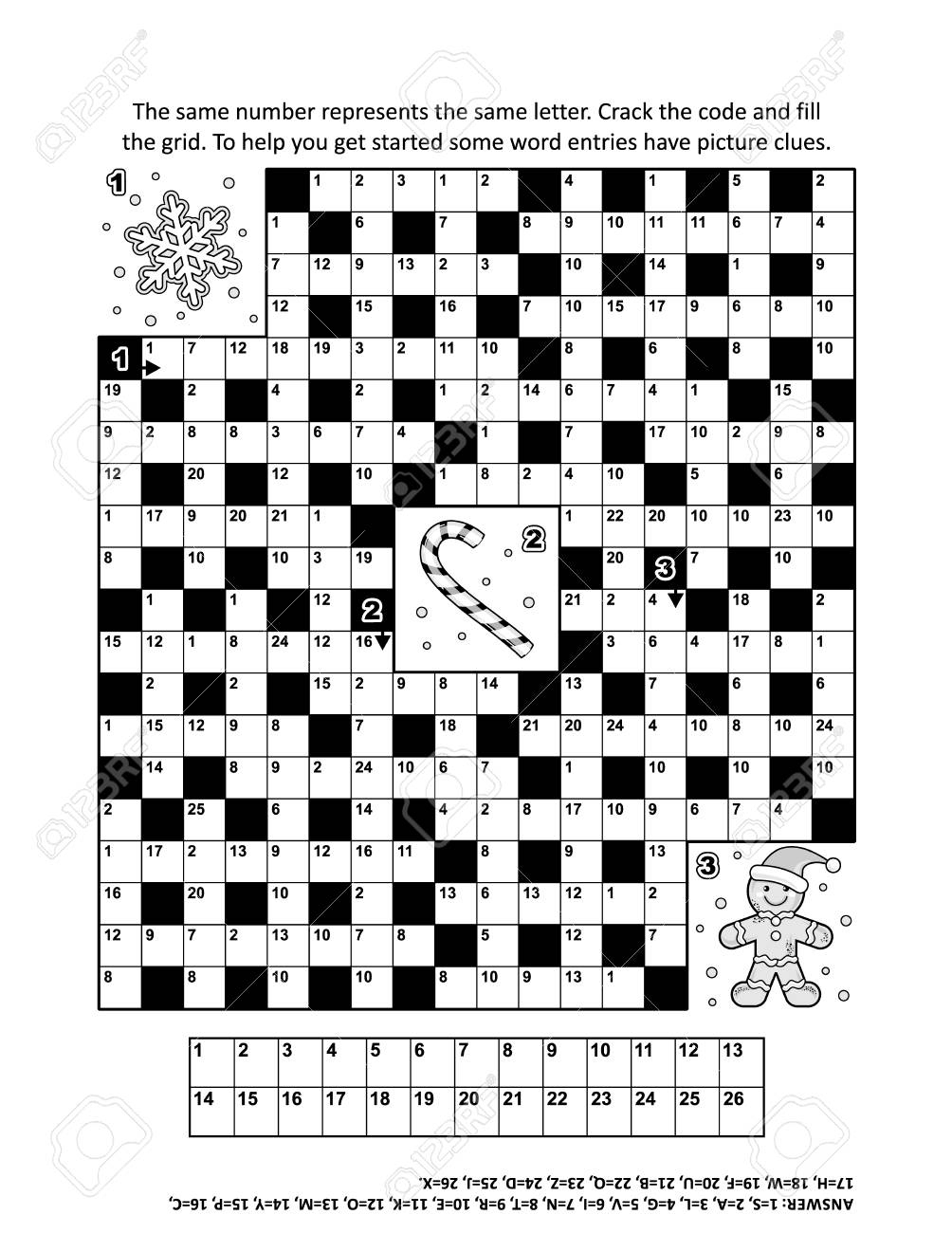 Puzzle Page With Winter Holiday Themed Codebreaker (Or Codeword - Printable Codeword Puzzle
