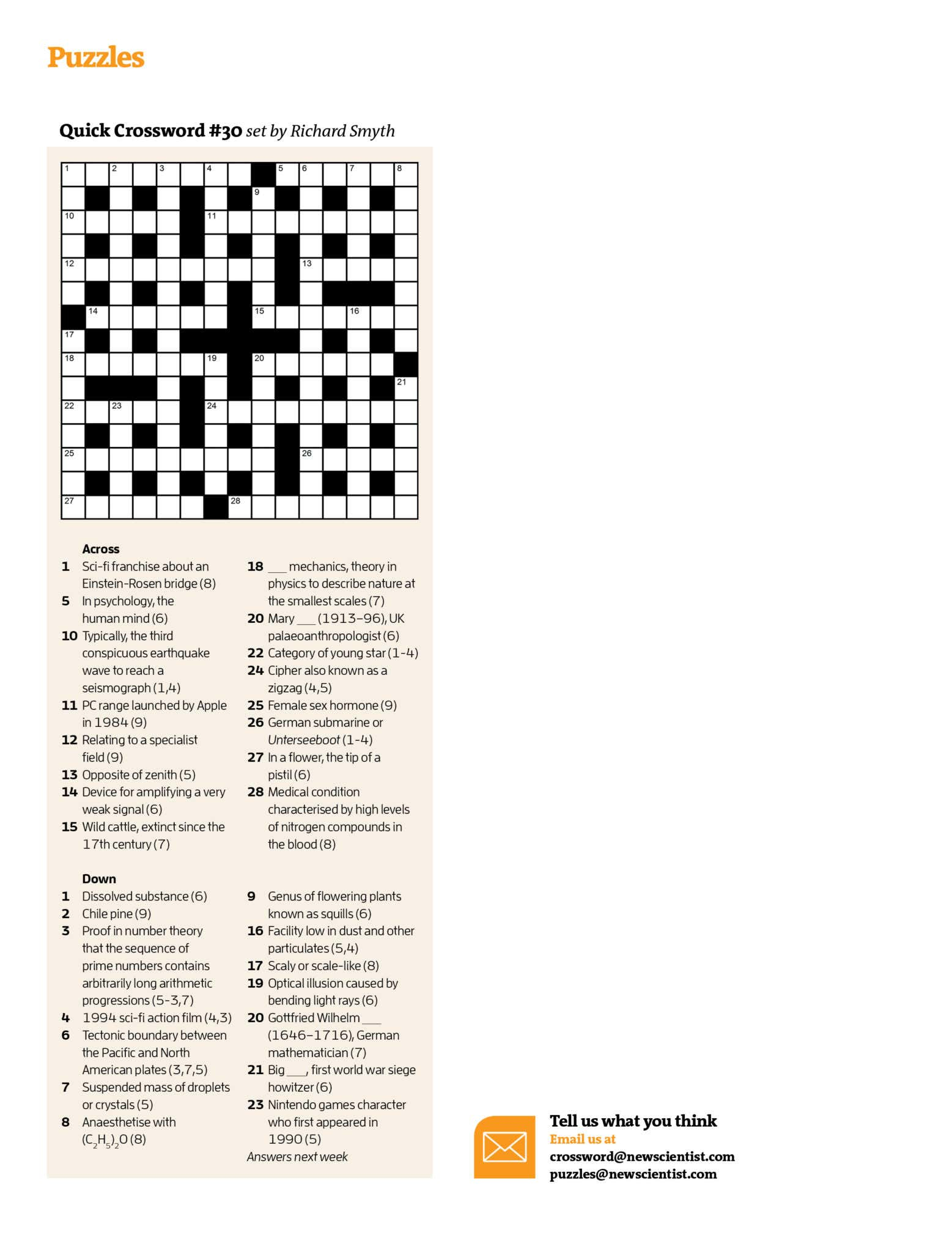 Quick Crossword #30 | New Scientist - Free Printable Quick Crossword Puzzles