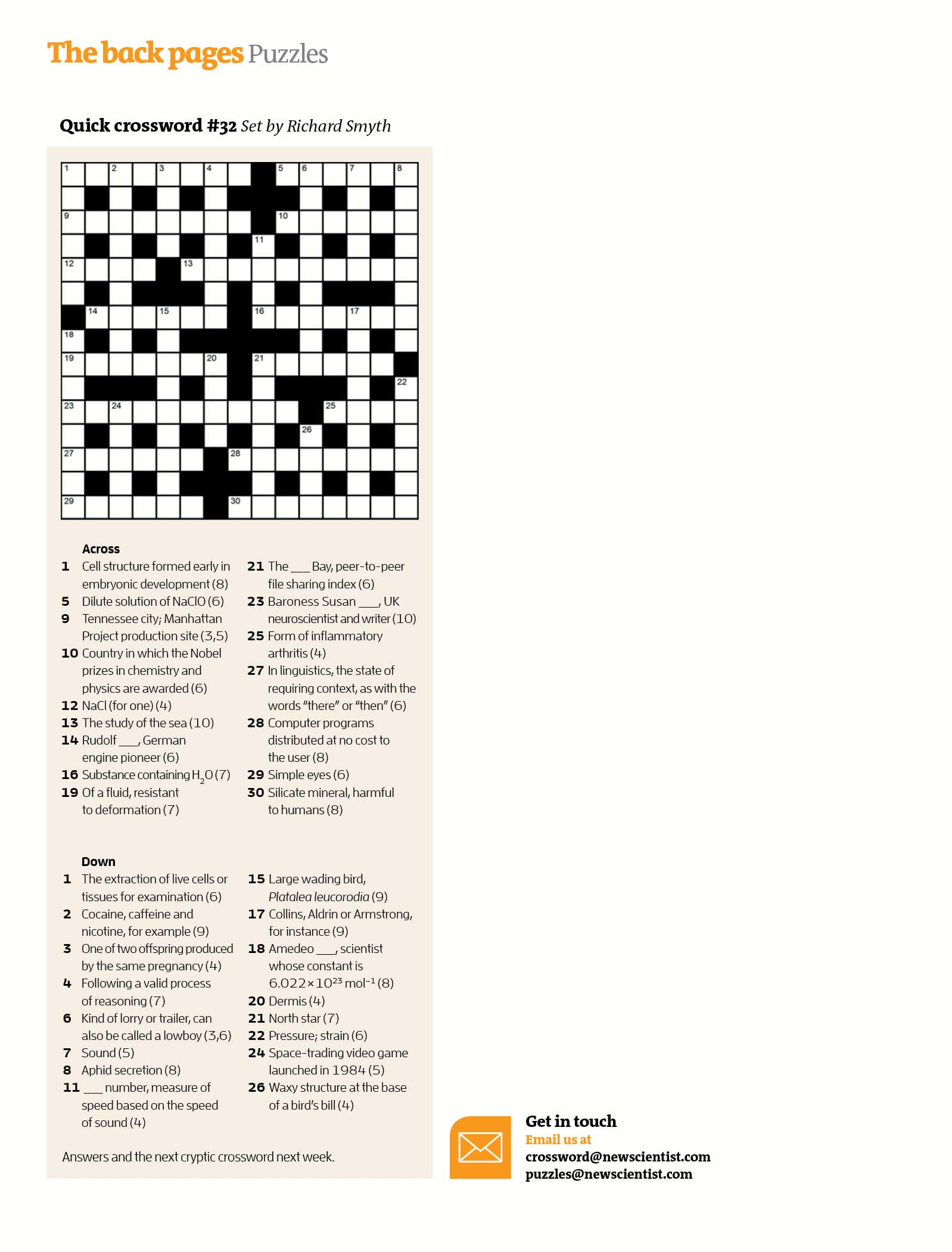 Quick Crossword #32 | New Scientist - Daily Quick Crossword Printable Version
