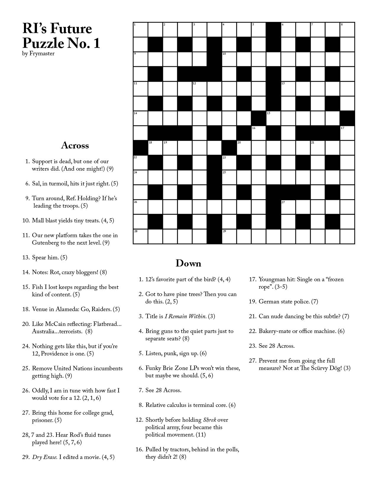 Ri Future Cryptic Crossword #1 - Printable Crossword #1
